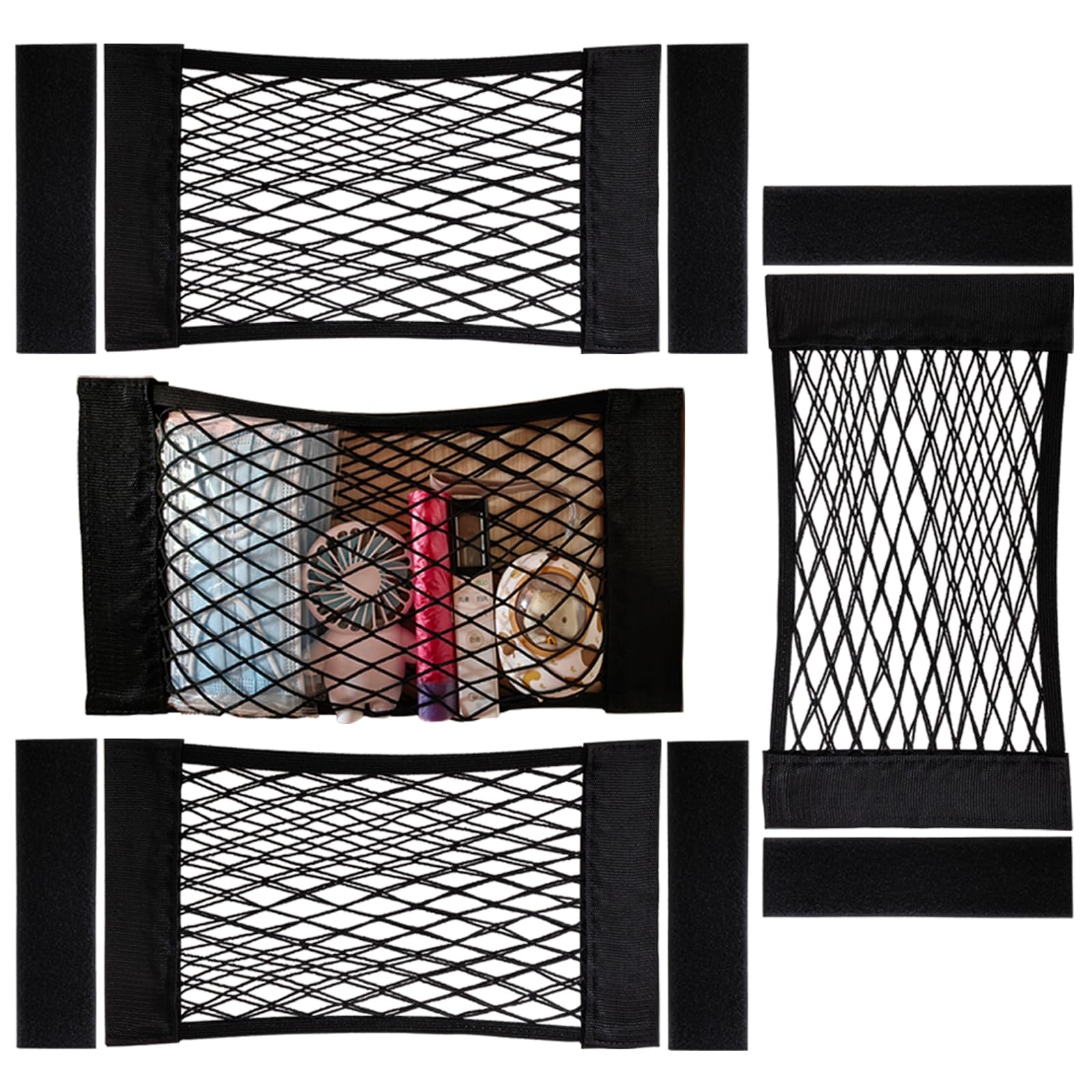 Xiwumoer 4Pack Automotive Cargo Net Car Storage Net Wall Sticker Organizer Pouch Bag Elastic Mesh Net With Tape Stickers For Tru