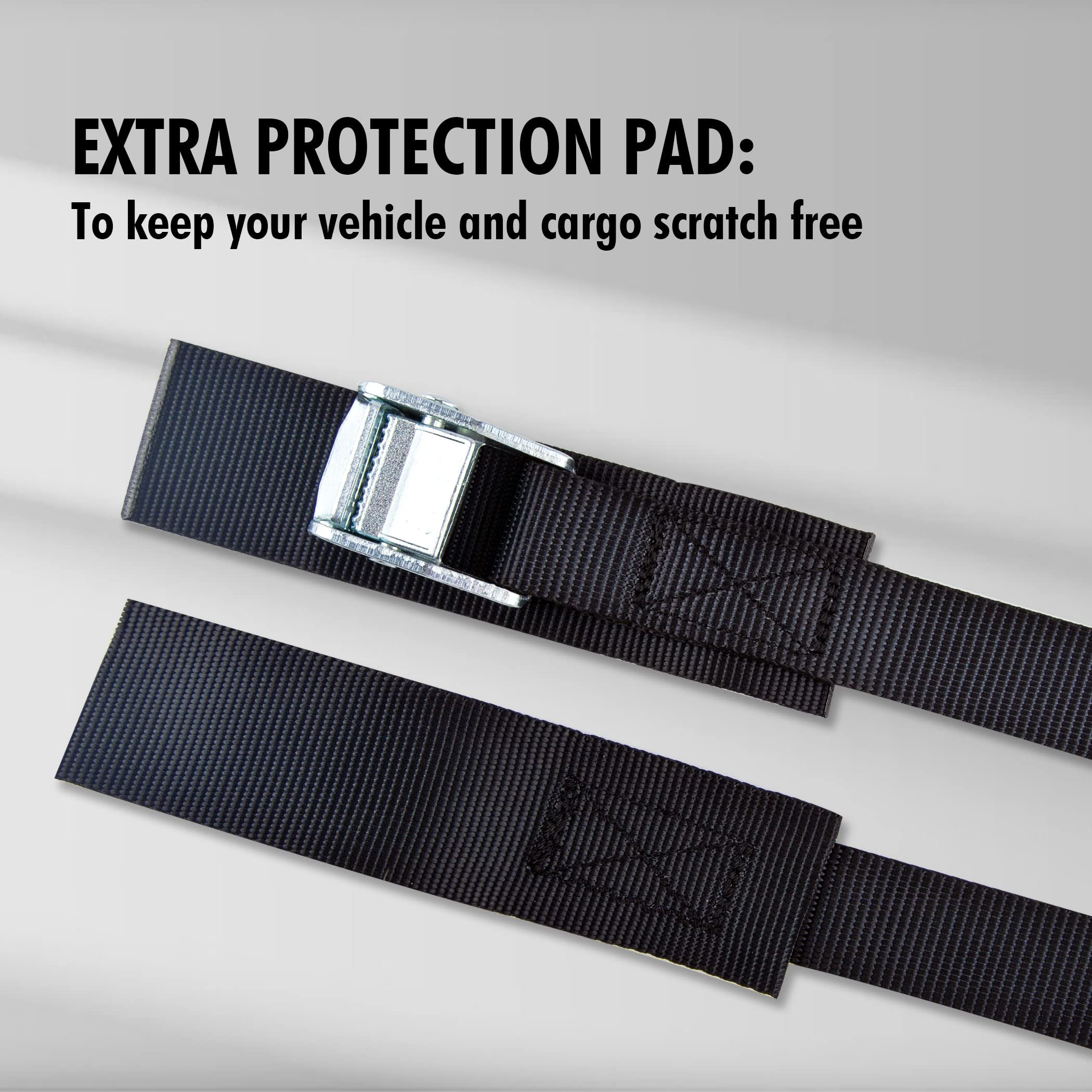 Cartman 1'' X 15'Lashing Straps With Adjustable Cam Buckle Cargo Tie Down With Protective Pad, 4 Pack, Black