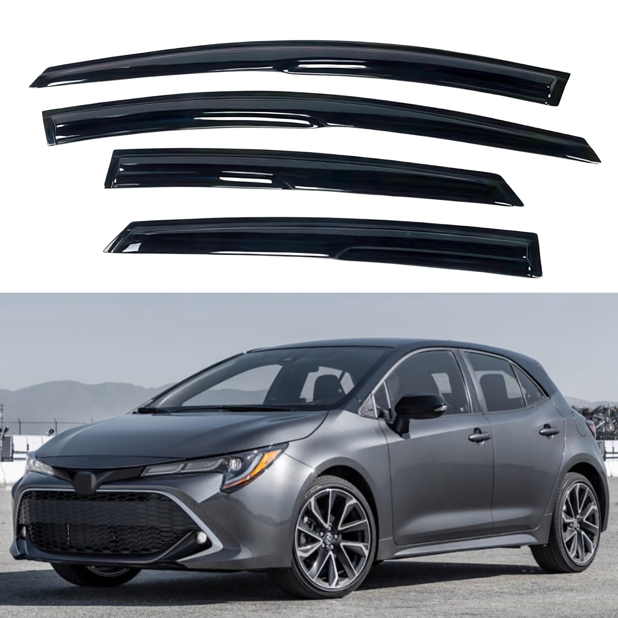Ig Window Visor For Toyota Corolla Hatchback 2019-2024, Rain Guard Tape-On Durable Sun Wind Side Vent Window Deflector Mugen Sty