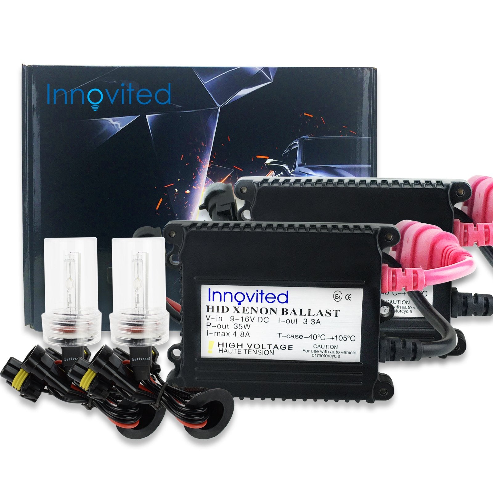 Innovited 35W Dc Slim Digital Ballast X 1 Pair With Hid Xenon Bulb X 1 Pair Bundle - 9006 - 6000K - Diamond White