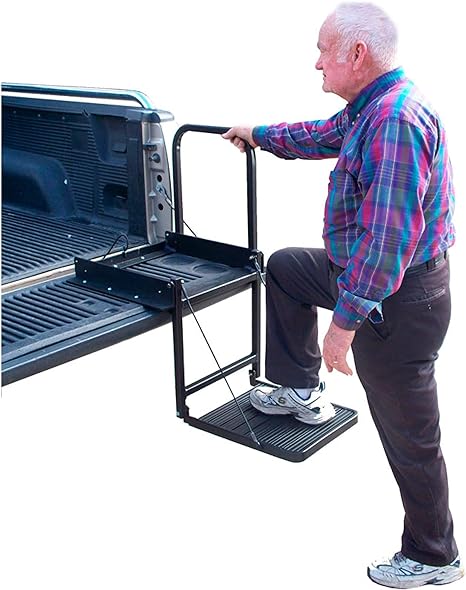 Great Day Truck N' Buddy Folding Tailgate Step/Seat for Work Flatbed Trucks & Equipment Trailers - 300 lbs Capacity - Black Powder-Coat, TNB2000B