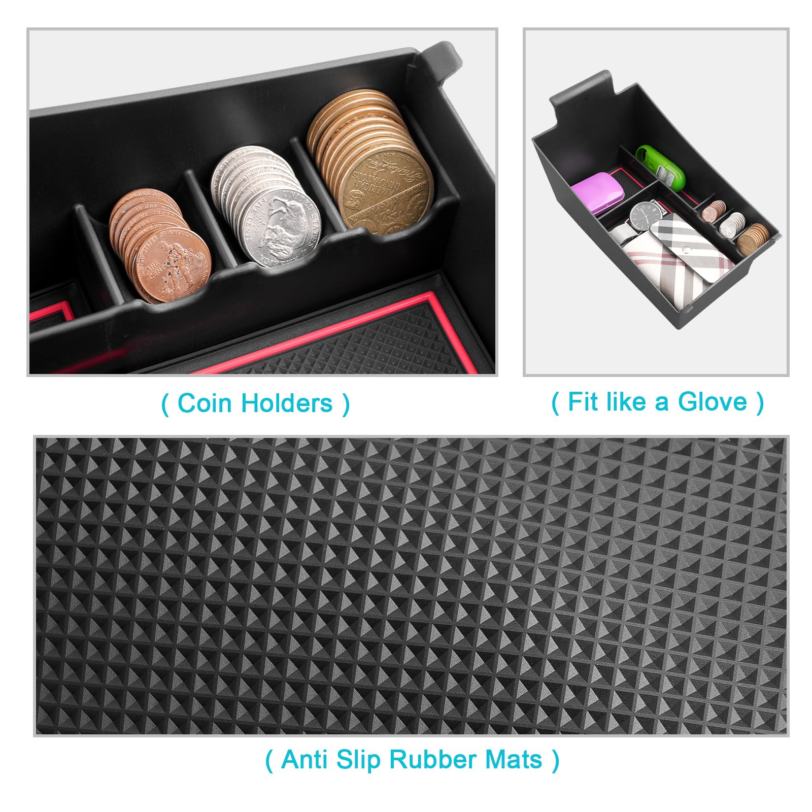 CDEFG HR-V Center Console Organizer Tray - ABS Plastic, Red, 2023-2025 Honda HRV Armrest Storage Box