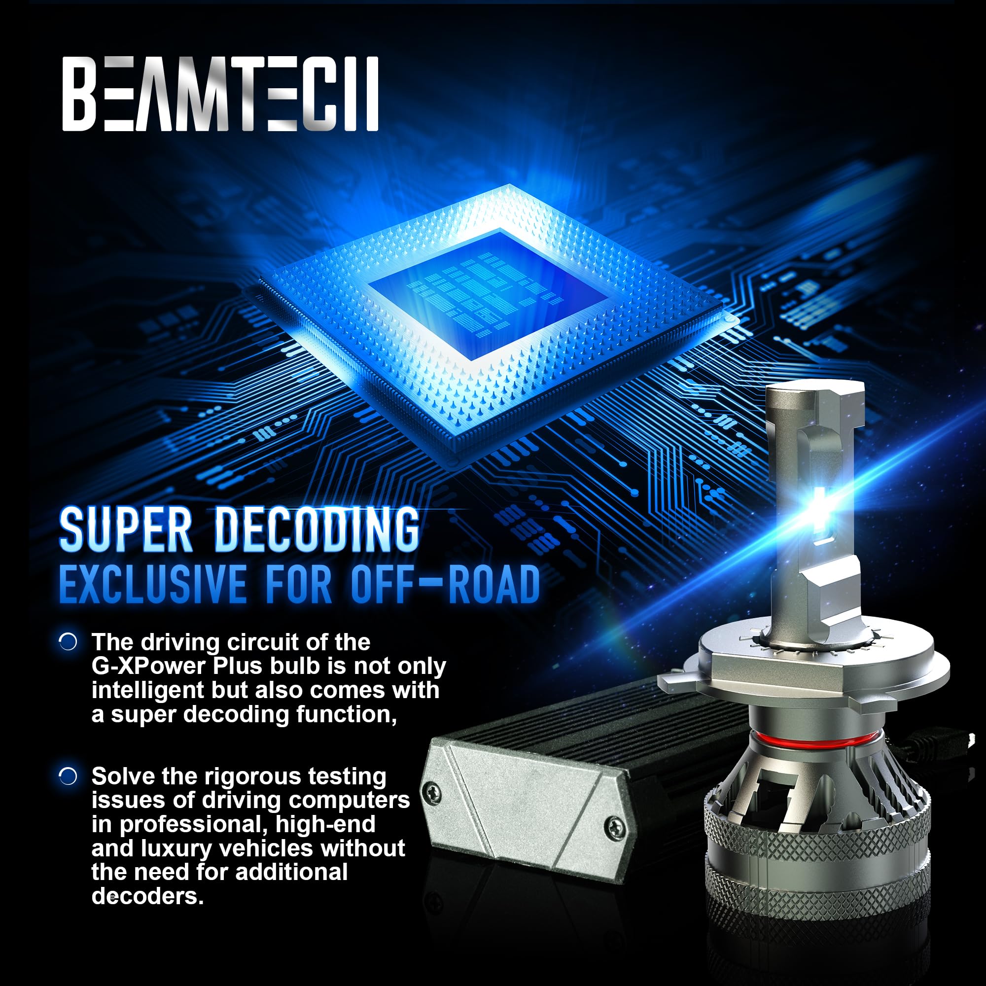 Beamtech H4 Fog Light Bulb, 9003 G-Xp Chips Canbus Ready 600% Brighter High Power 6500K Xenon White 360 Degree Lighting Plug N P