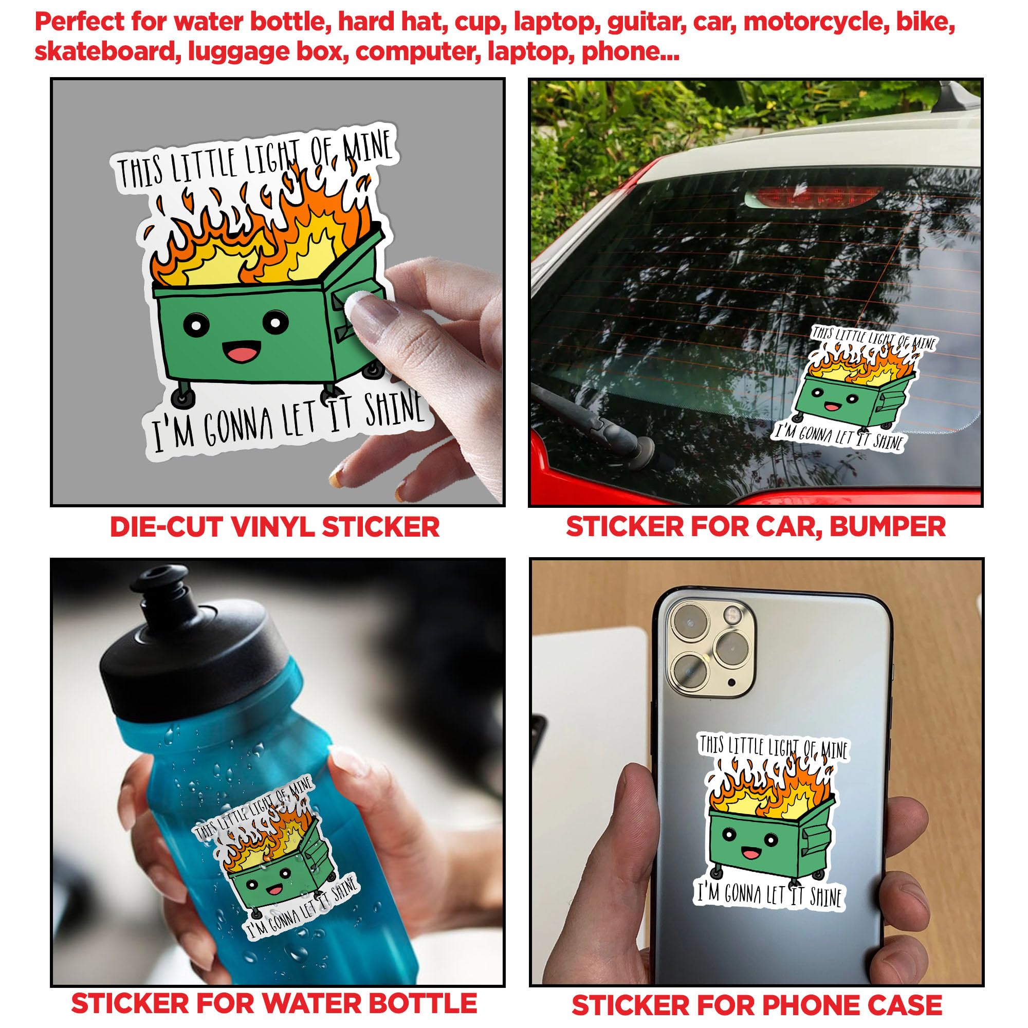 (3Pcs) This Little Light Of Mine I 'M Gonna Let It Shine Sticker Funny Dumpster Fire Meme Sticker 2 '' Die-Cut Waterproof Vinyl