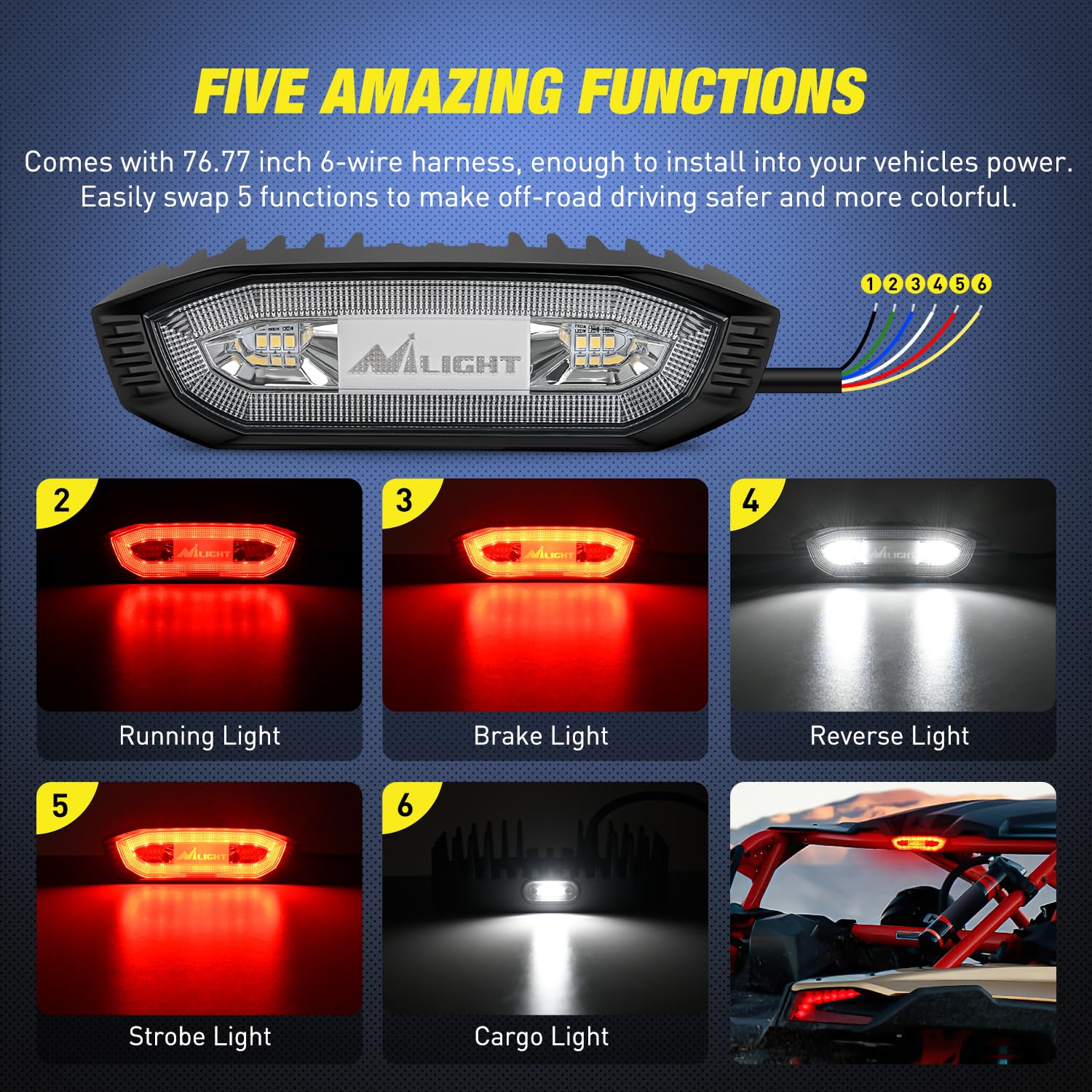 Nilight Utv Led Chase Brake Light Universal 1.75   -2.0    Roll Bar Mount Running Strobe Reverse Cargo Lights For Atv Can-Am Pol