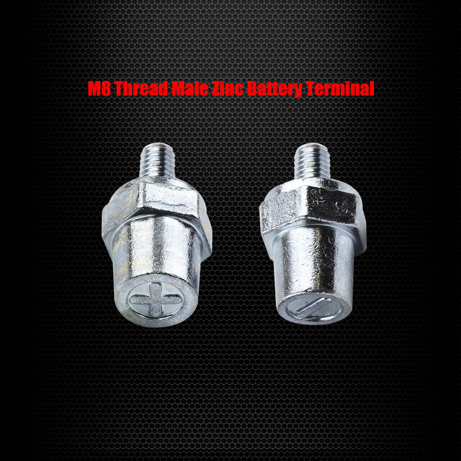 Ampper M8 Male Zinc Battery Terminal Charging Posts - 1 Pair Adapter (+/-), Model Am-BCP-Z0201