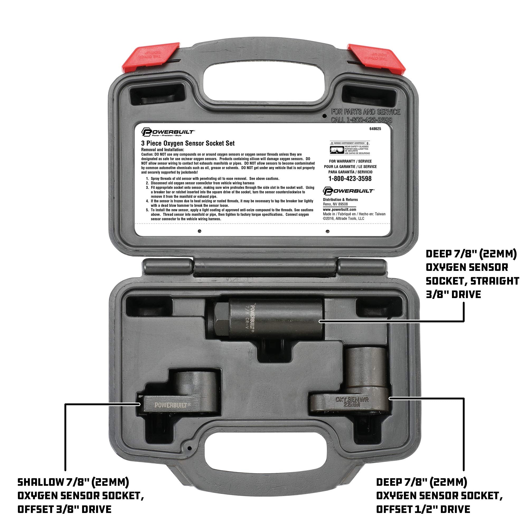 Alltrade 648625 Oxygen Sensor Socket Set, Black