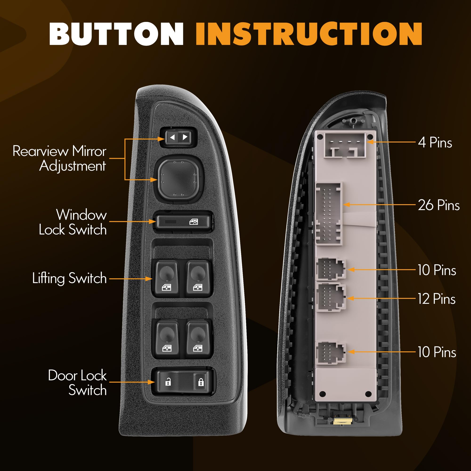 ASOPARTS Front Driver Side Door Lock & Power Window Switch, Black Bezel Cover, Fit 2003-2008 Chevy/GMC, Model 15883323