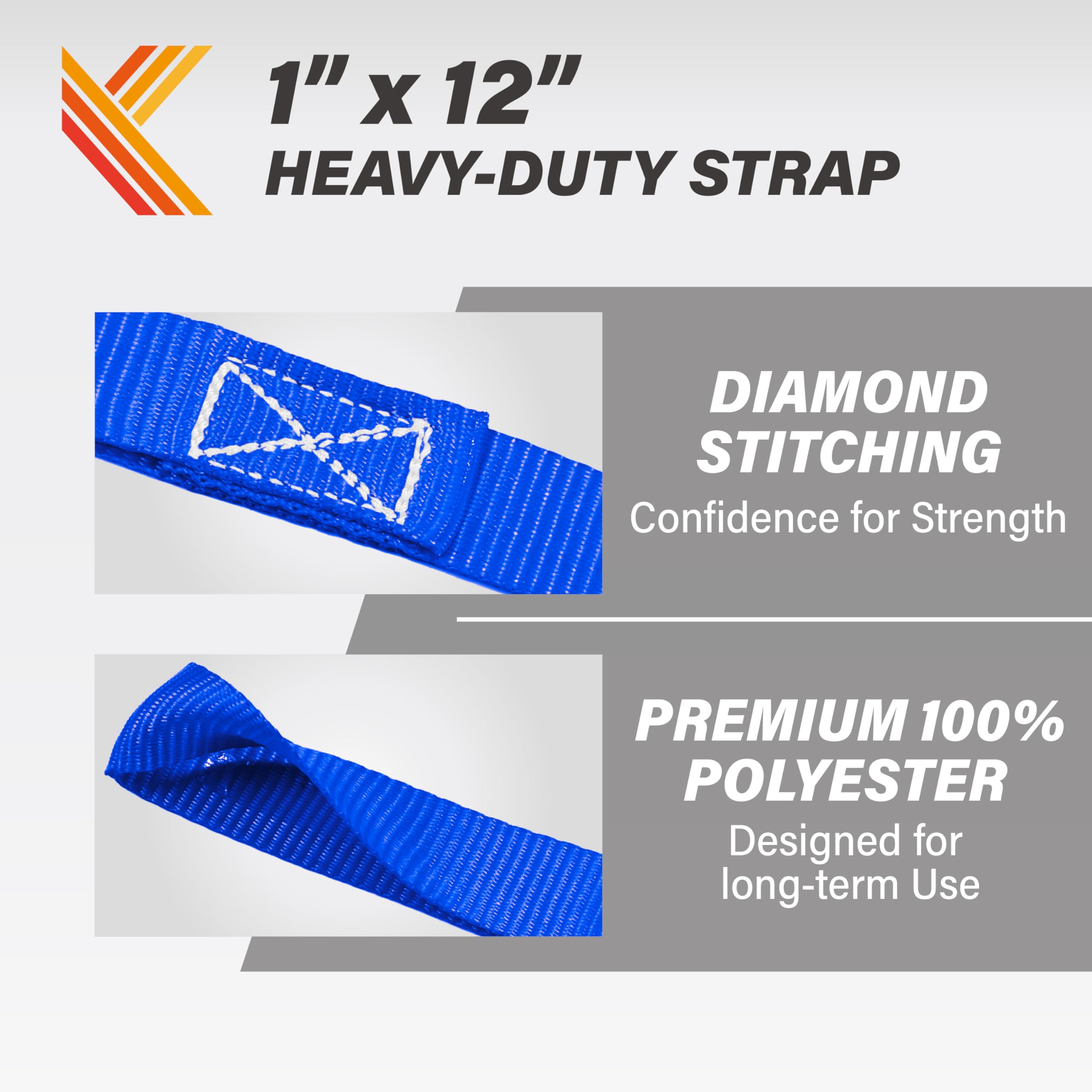 Soft Loop Tie Down Straps - 1 X 12 Inches- 4,500 Lb Load Capacity - Blue 6 Pack - Loops For Securing Atv, Utv, Motorcycles, Scoo