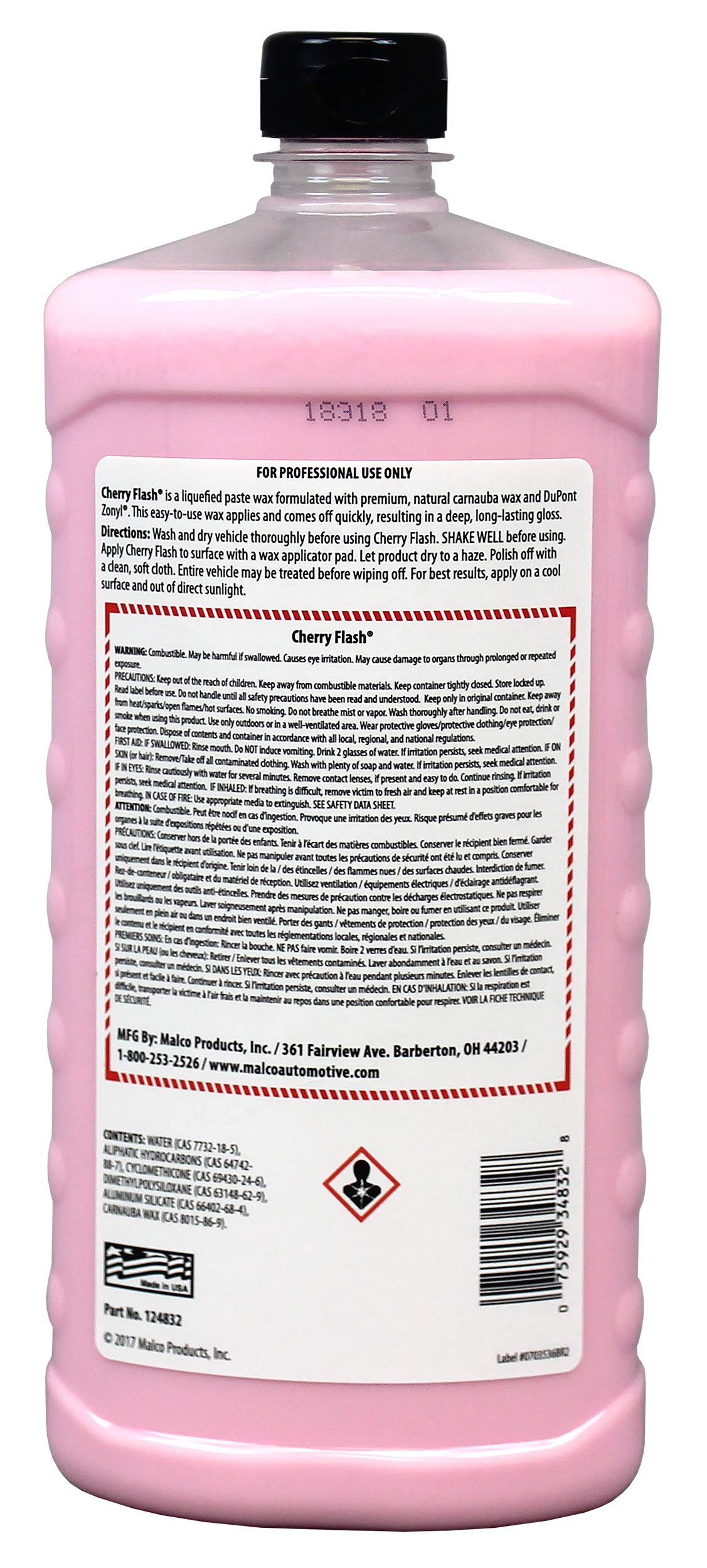 Malco Cherry Flash Automotive Liquid Paste Wax - 32 Oz - Protect & Shine for Cars, Trucks, Boats & Motorcycles