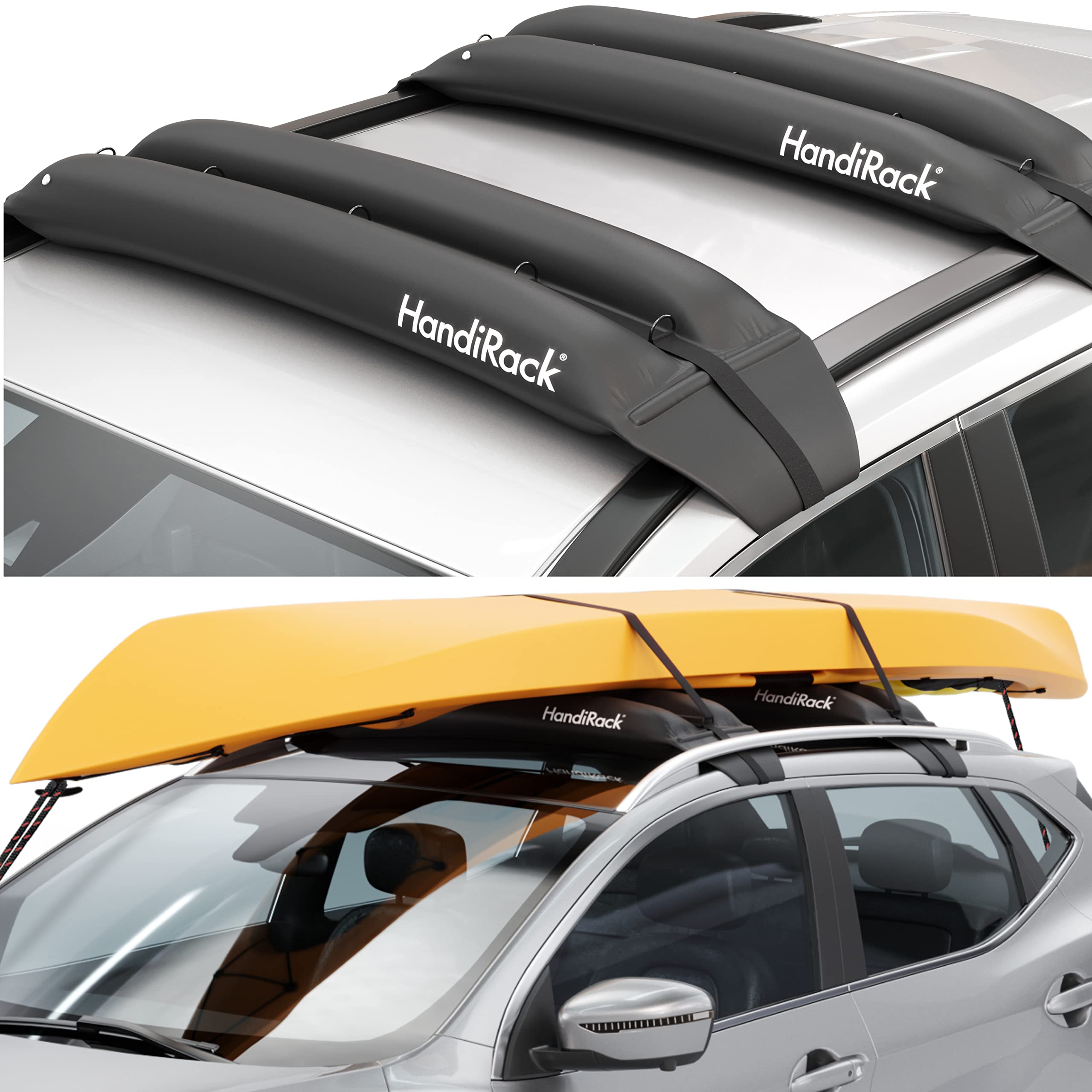 Universal Inflatable Soft Roof Rack Bars (Pair); Tie-Downs And Bow And Stern Lines Included; Carrier For Kayaks, Canoes, Surfboa