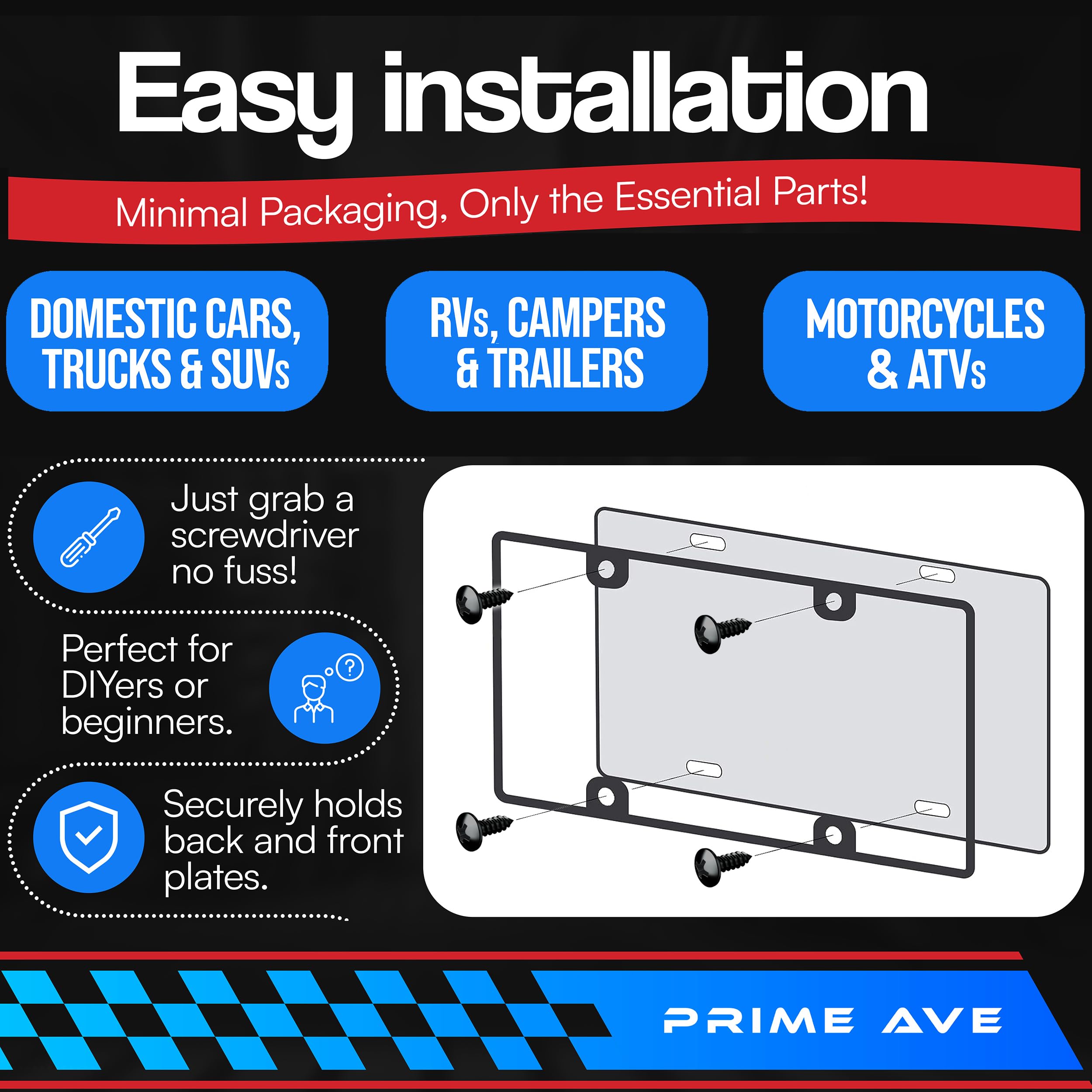 Prime Ave Black Oxide Stainless Steel License Plate Screws For License Plates, Frames, Covers- Rustproof Licence Plate Screw Set