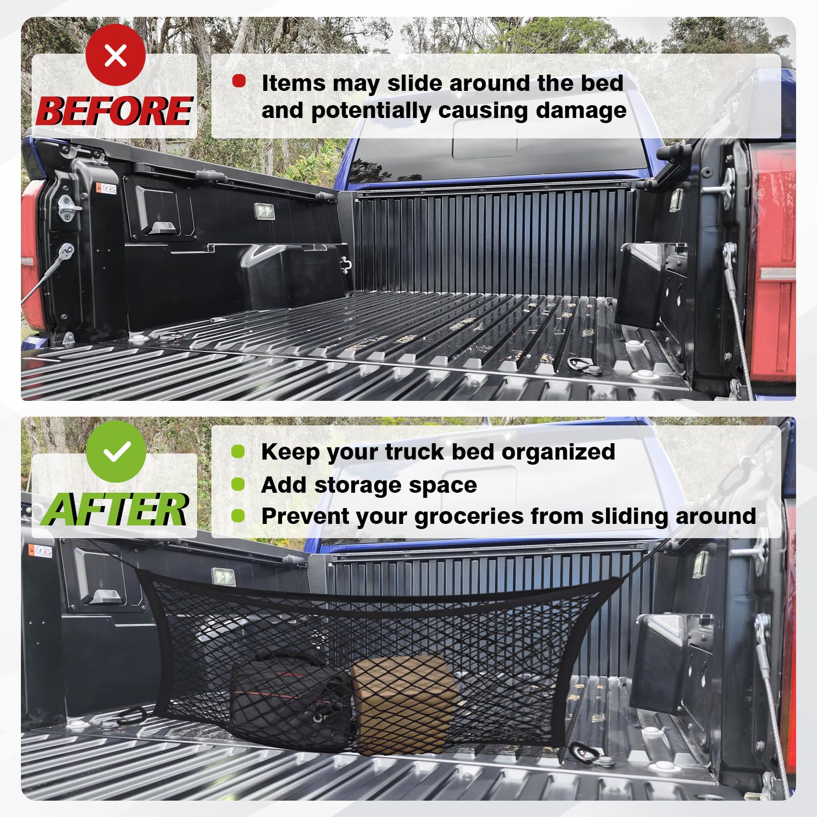 Muslogy Truck Bed Cargo Net Envelope Style Compatible With 2024 2025 Toyota Tacoma Accessories Elastic Mesh Bed Net Stretchable