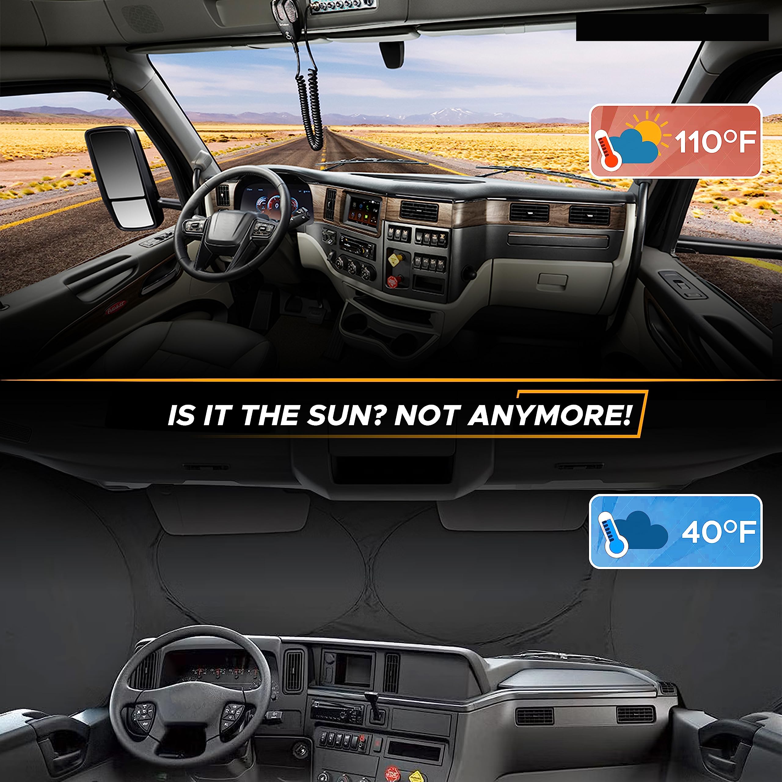Econour Semi-Truck Sun Shade For Windshield (2 Ring) | 240T Uv Protective Sunshade For Truck Windshield Maximum Coverage To Bloc