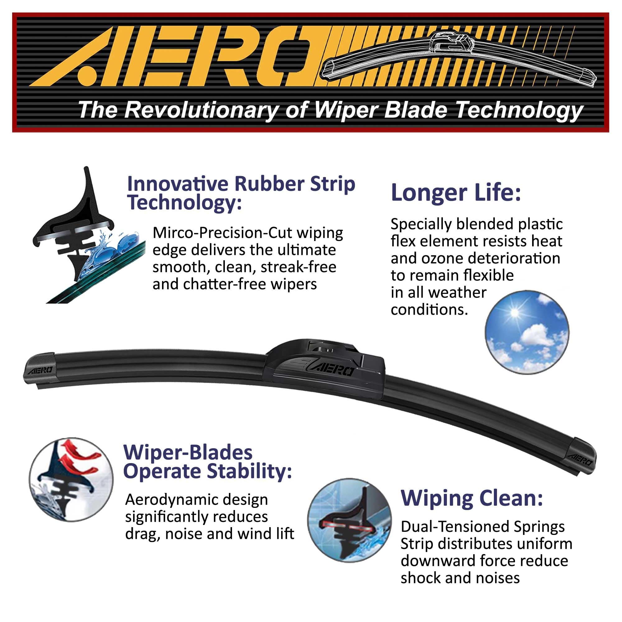 Aero Wipers Replacement For Chevrolet Tahoe 2006-2000, 22''+22'' Front + 16'' Rear, Premium All-Season Windshield Wiper Blades W