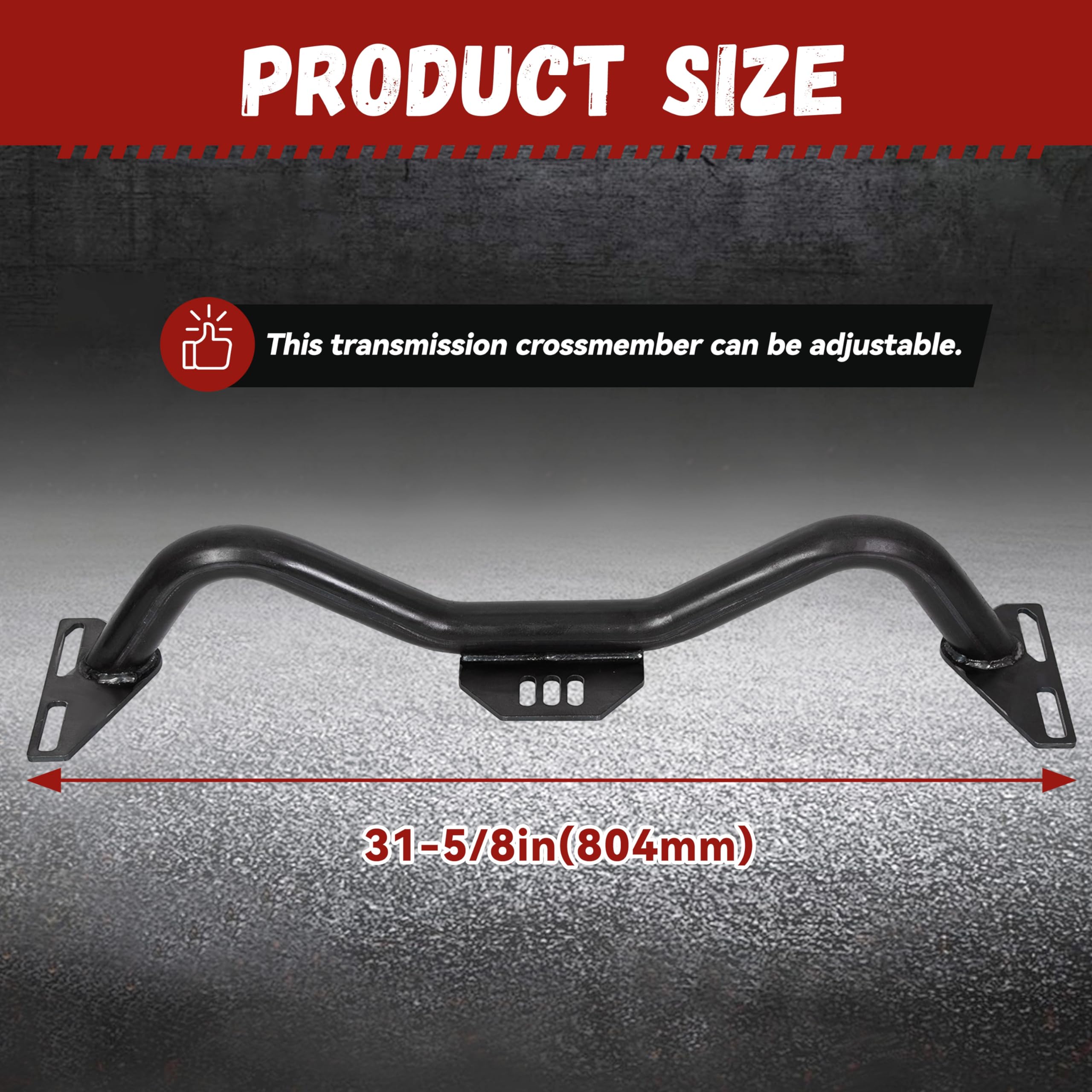 Kojem Adjustable Transmission Crossmember Kit for 1964-1987 Chevy/GMC C10 C20 2WD Trucks, Black, Alloy Steel, Model LYAM-470