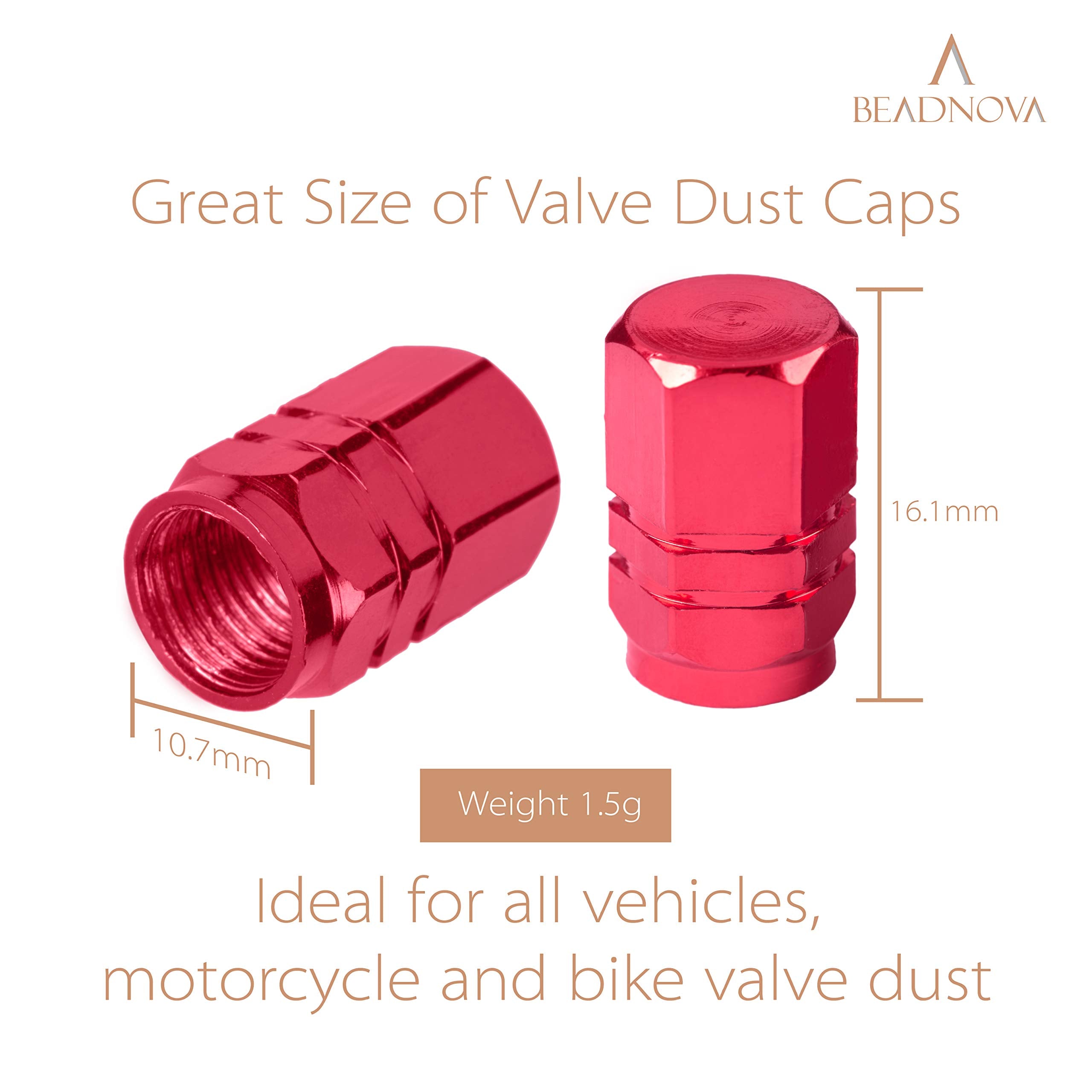 Beadnova Valve Stem Caps Aluminum Chrome Caps For Tires Valve Caps (12Pcs Pack,Red)