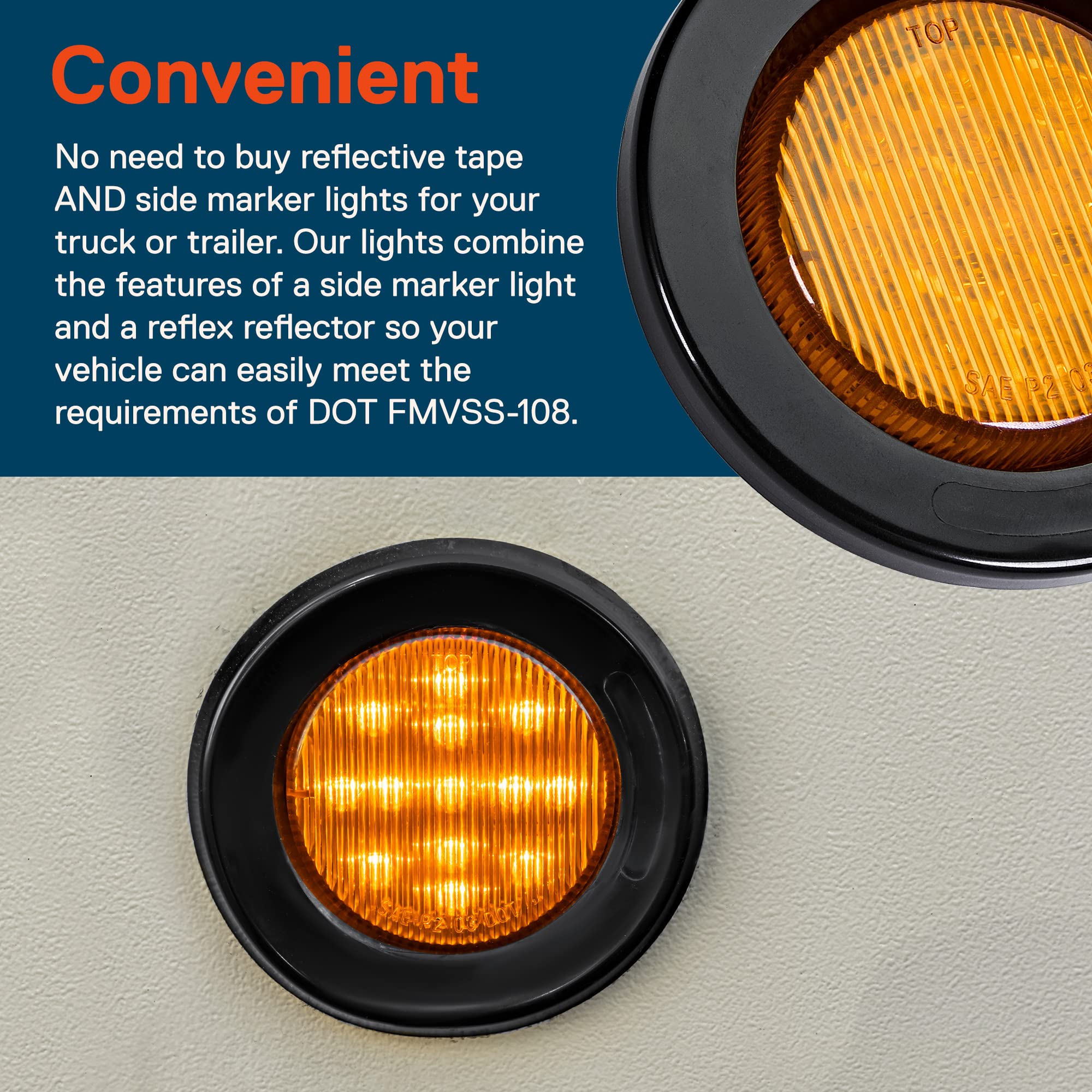 True Mods 4Pc 2.5'' 12V Amber Round Led Clearance Side Marker Lights [Dot Fmvss 108] [Sae P2] [Reflector Lens] [Grommet & Plugs]