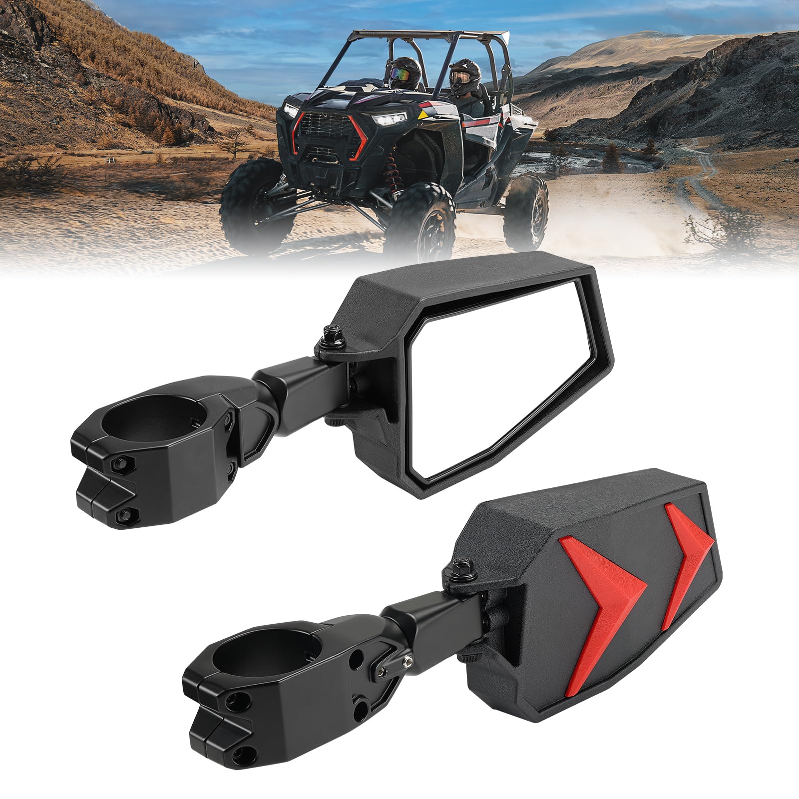 Kemimoto Utv Side View Mirrors Fits 1.75-2'' Roll Bar Compatible With Polaris Rzr 800 900 1000 Xp Turbo Pioneer Rhino Mule Teryx