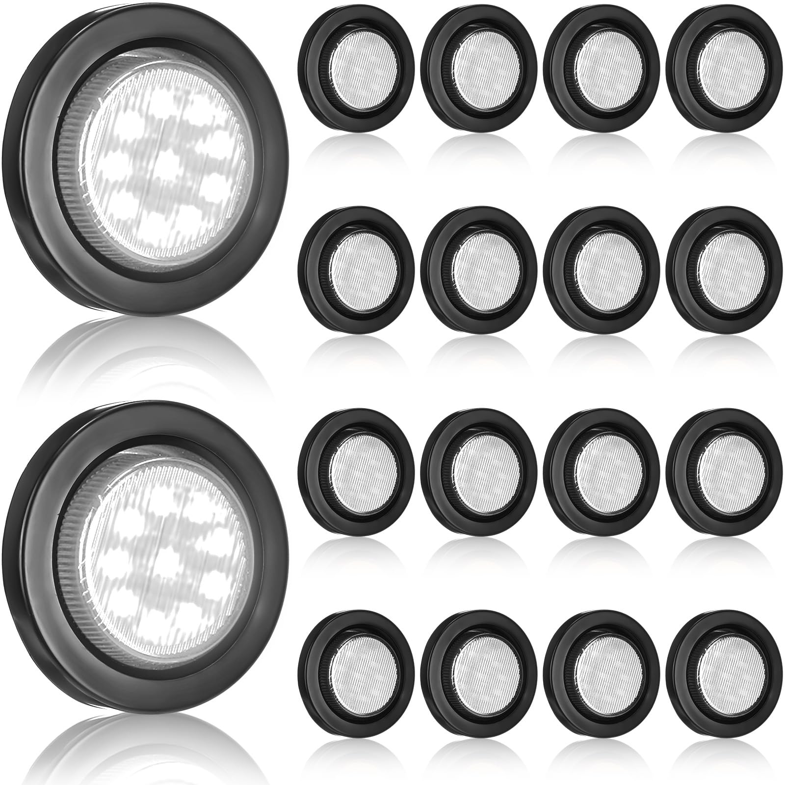 Treela 16 Pcs 2 Inch LED Marker Lights 10 LEDs Round Trailer Light Waterproof Sealed with Rubber Flush Mount Grommet 2 Prong Wir