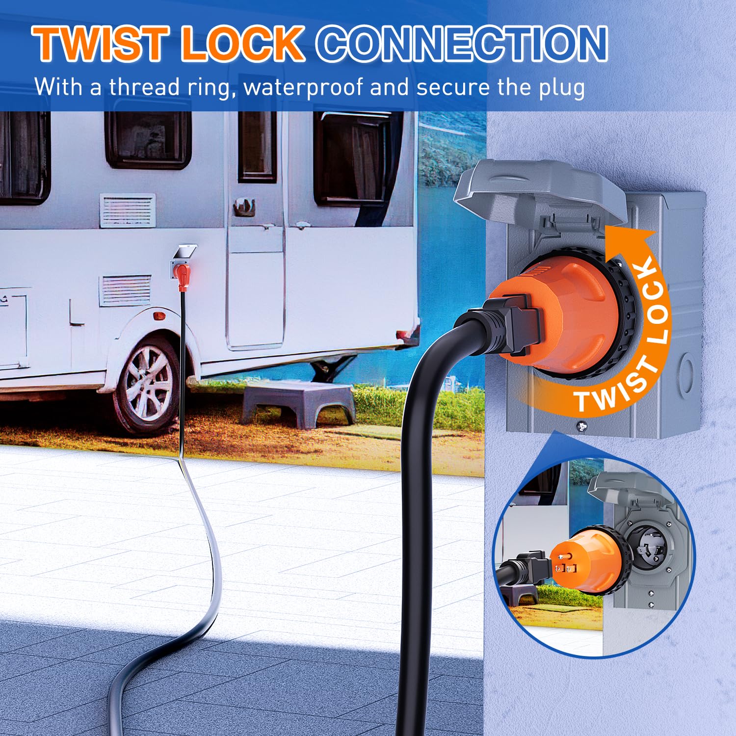 Nilight 15 Amp To 50 Amp Rv Power Adapter 110 Volt Twist Locking Connector 5-15P To Ss2-50R 15A Male Plug To 50A Female Receptac