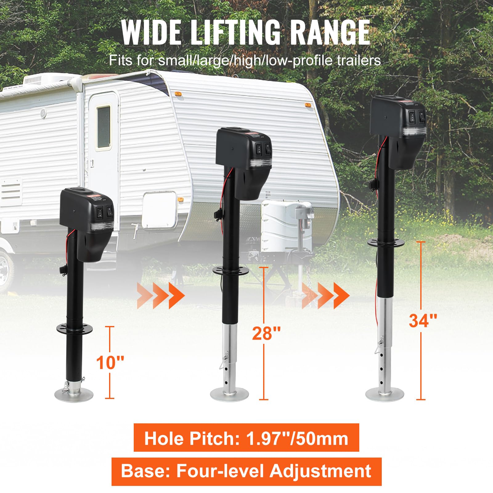 Vevor Electric Trailer Jack, Power Tongue Jack Weight Capacity 4000 Lbs, 9.84'-33.85' Electric Tongue Jack With Waterproof Cover For Lifting Rv Trailer, Horse Trailer, Utility Trailer, Yacht Trailer