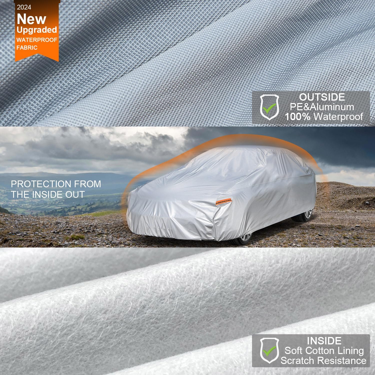 Kayme 6 Layers Car Cover Waterproof All Weather For Automobiles, Outdoor Full Cover Universal Fit For Dodge Challenger Hellcat D