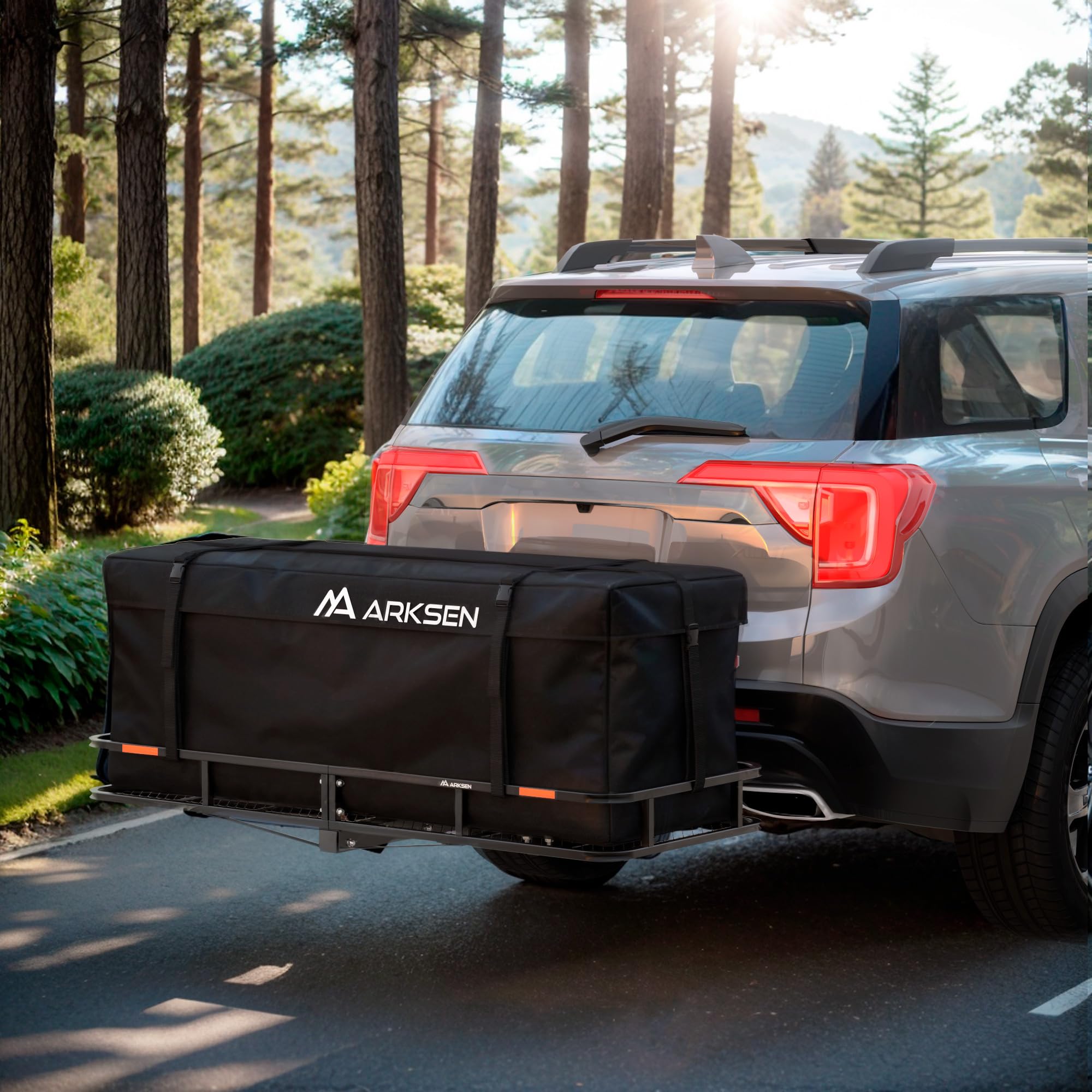 Arksen 60 X 23 X 5.5 Inch Folding Hitch Cargo Carrier With 2 Ratchet Straps, 500 Lbs Capacity Heavy Duty 2 Inch Receiver Luggage