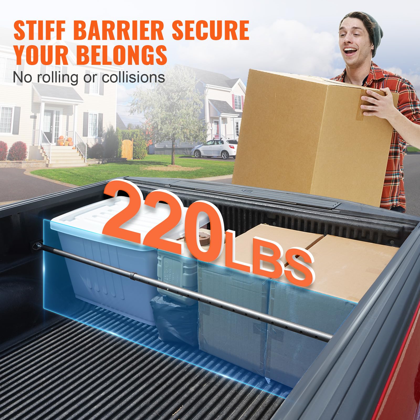 Vevor Cargo Bar, Truck Bed Bar Adjustable From 40' To 73', Heavy-Duty Steel Cargo Stabilizer Bar With 220 Lbs Capacity, Truck Load Bar Stop Sliding For Pickup Truck Bed, Suv, Minitruck