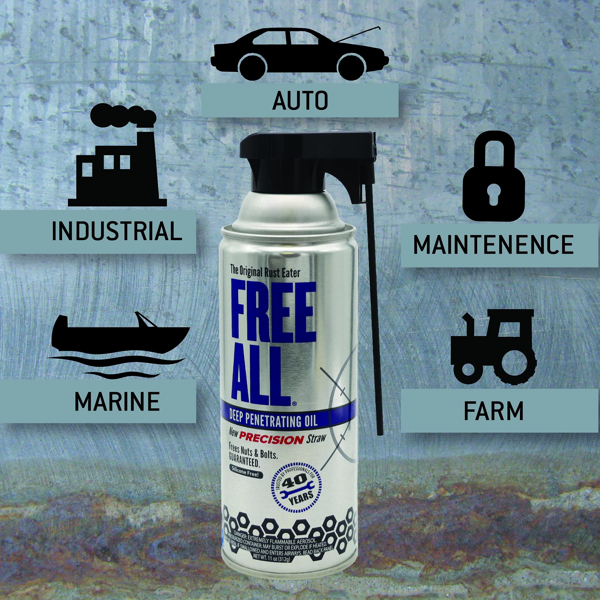 Gasoila Free All Deep Penetrating Oil Remover, 11 oz Aerosol with Precision Straw, Loosens Rusty Nuts, Bolts & Screws