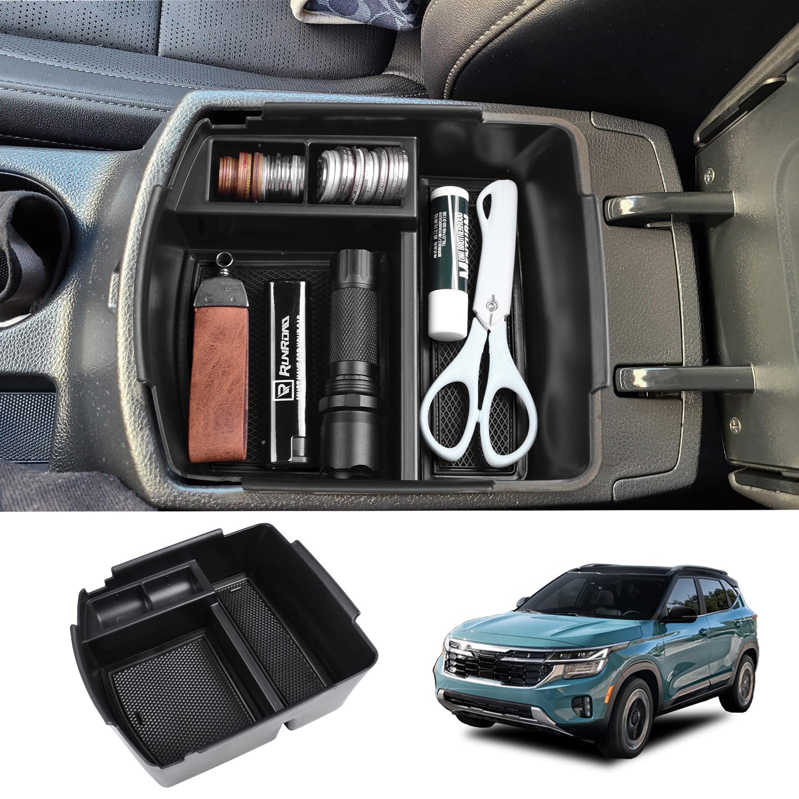 RUNROAD Center Console Organizer Tray Compatible with 2020 2021 2022 2023 2024 Kia Seltos Accessories, ABS Insert Tray Secondary