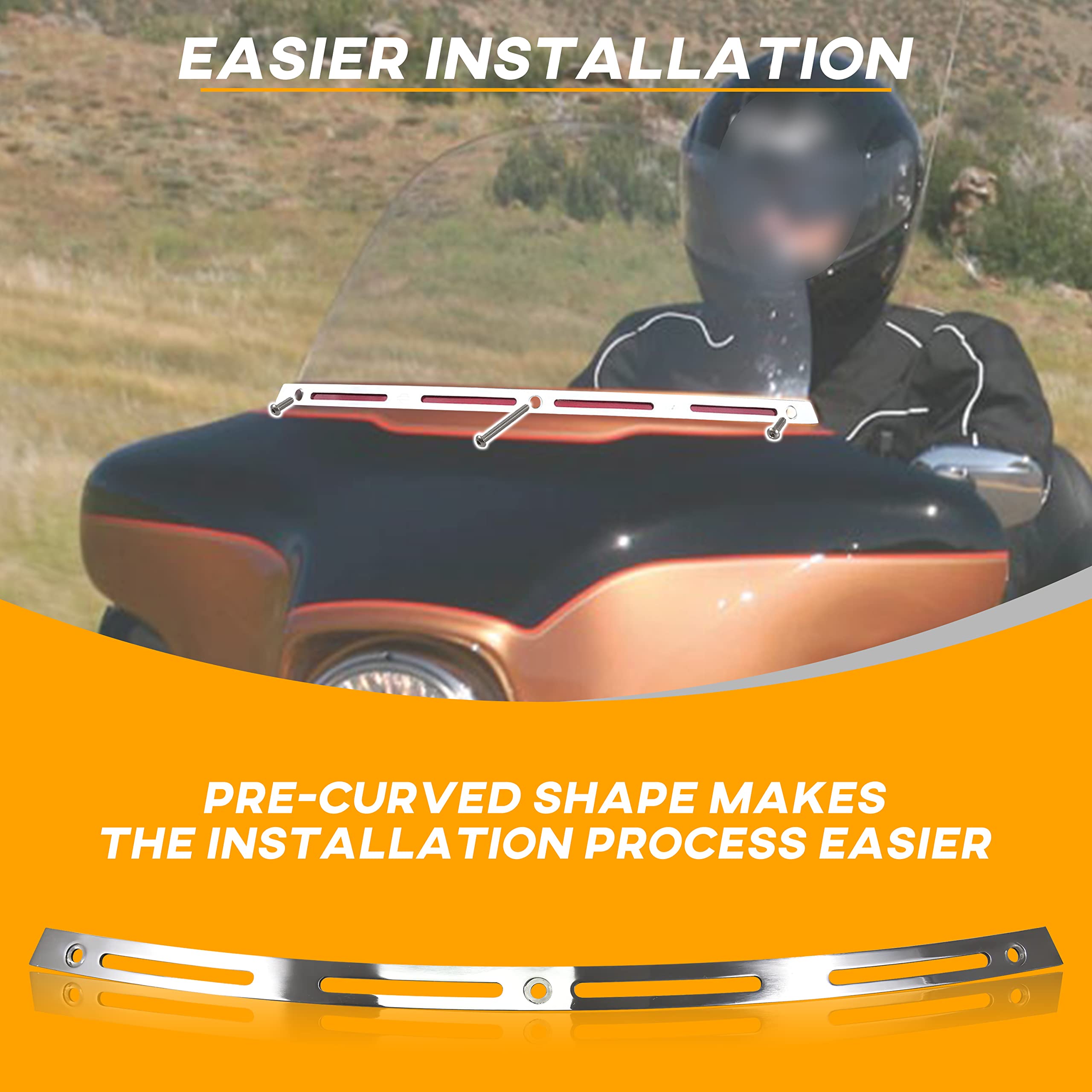 VEISUTOR Windshield Trim for Harley Street Glide 96-13, Polished Stainless Slotted Windshield Windscreen Trim for Harley Tri Gli