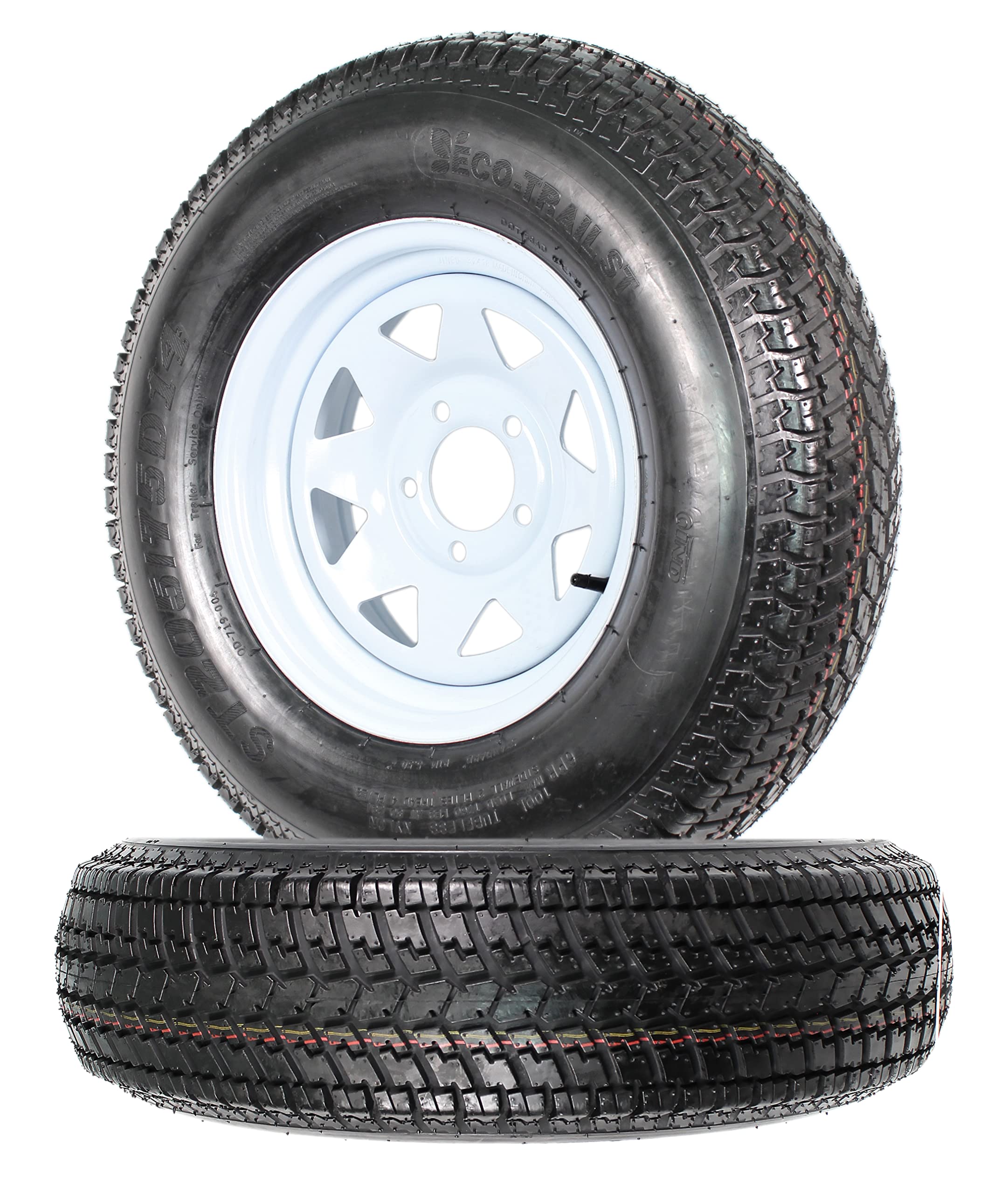 Ecustomrim 2-Pack Trailer Tire Rim St205/75D14 14 In. Load Range C 5 Lug White Spoke Wheel - 2 Year Warranty W/Free Roadside