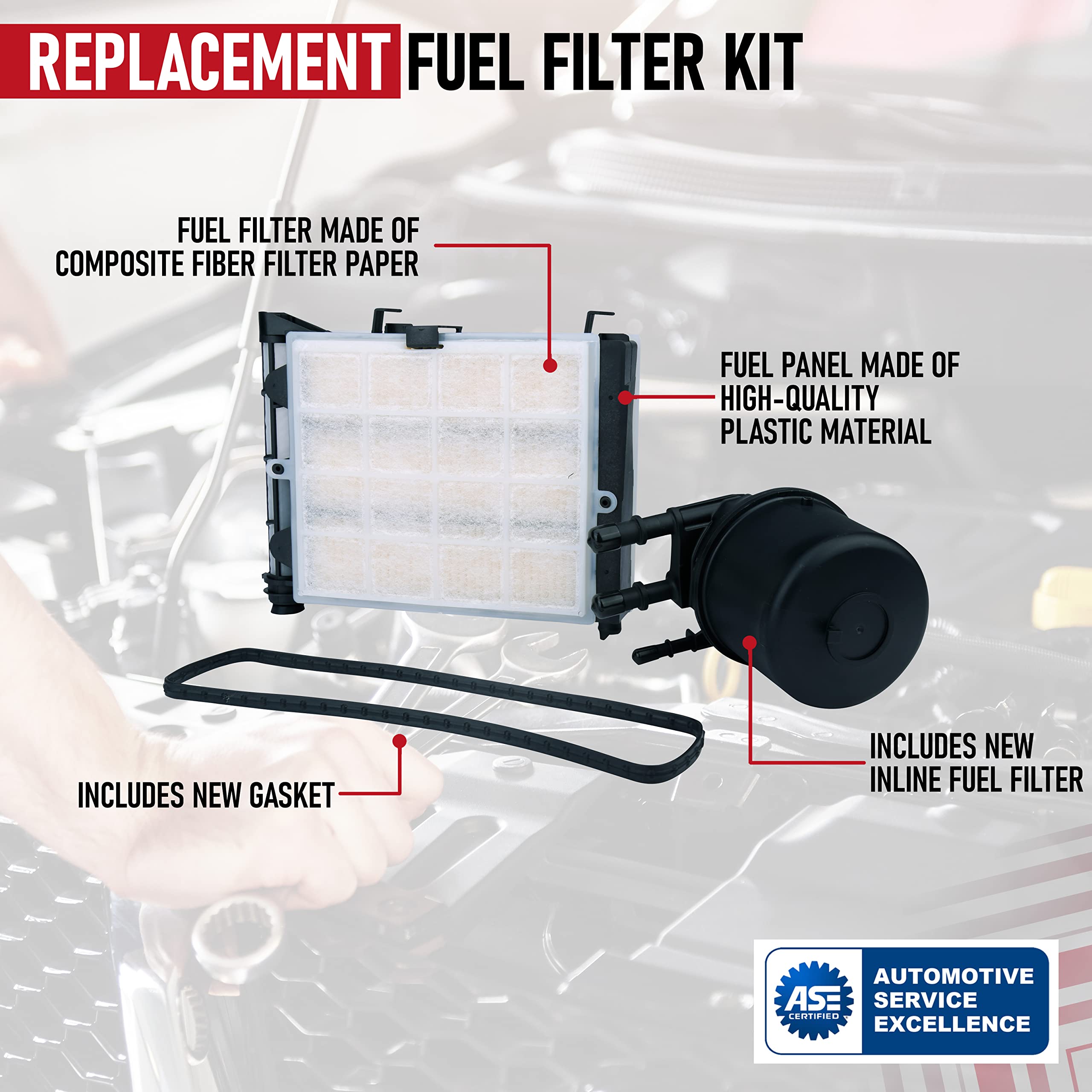Replacement Fuel Filter, Compatible with Ford Vehicles, 2017-2019 - F-250 Super Duty, F-350 Super Duty - Replaces FD-4625, HC3Z-
