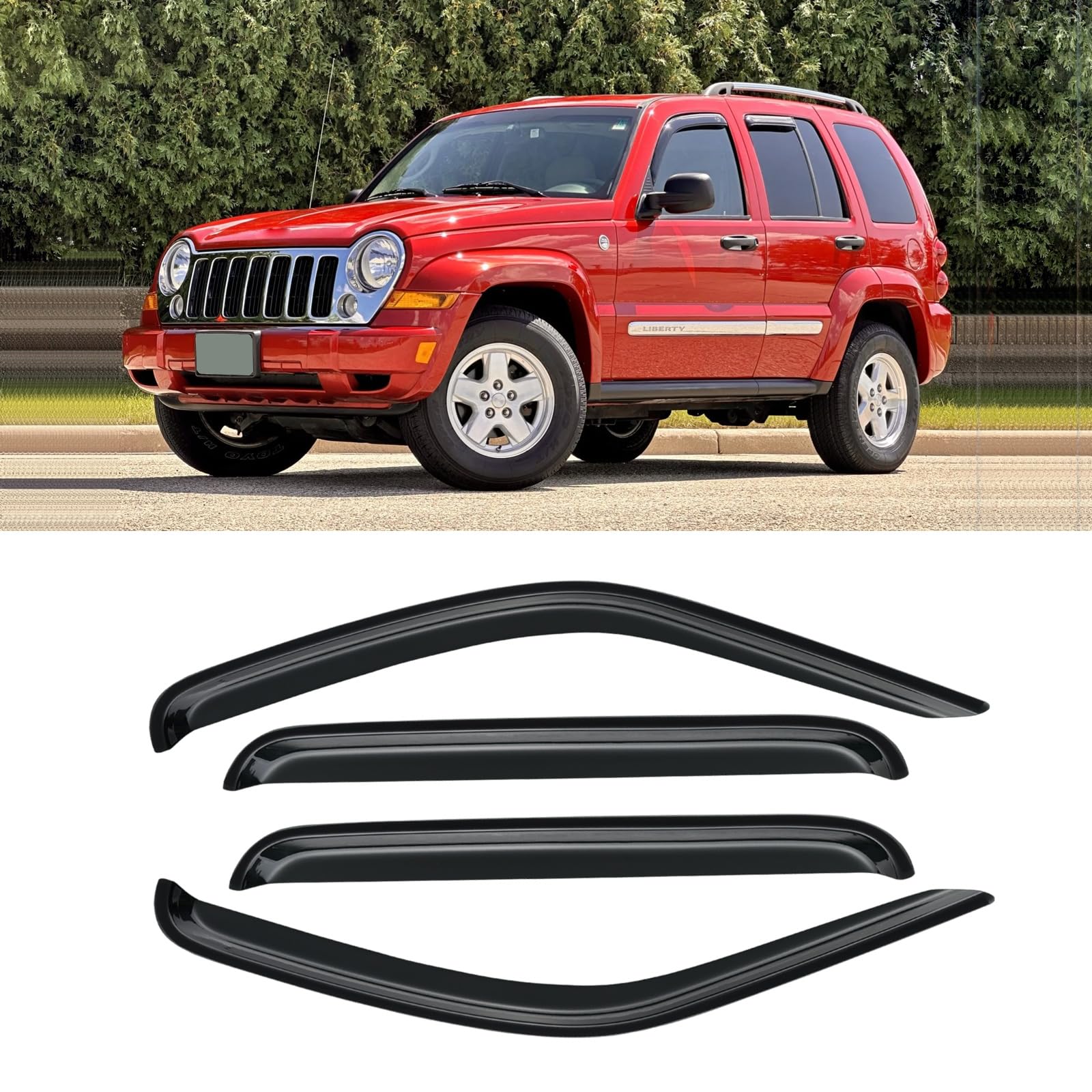 Window Visor For 2002-2007 Jeep Liberty (Kj), Out-Channel Rain Guards Shields Vent Deflector Shade Wind Dark Smoke 2003 2004 200