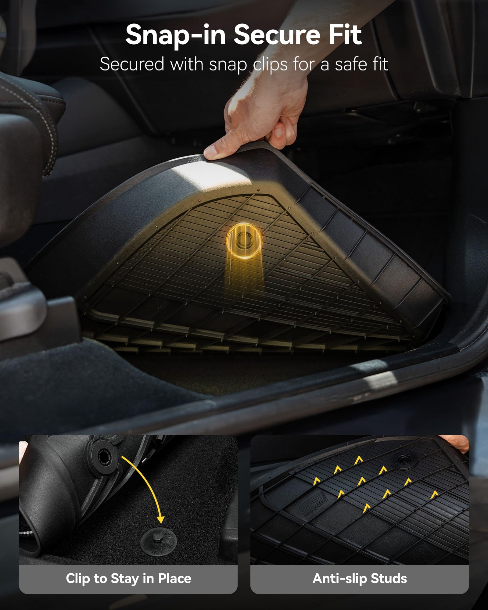 3W TPE All Weather Floor Mats for 2025-2026 Dodge Ram 1500 Crew Cab, Black, Custom Fit with Rear Under-Seat Storage