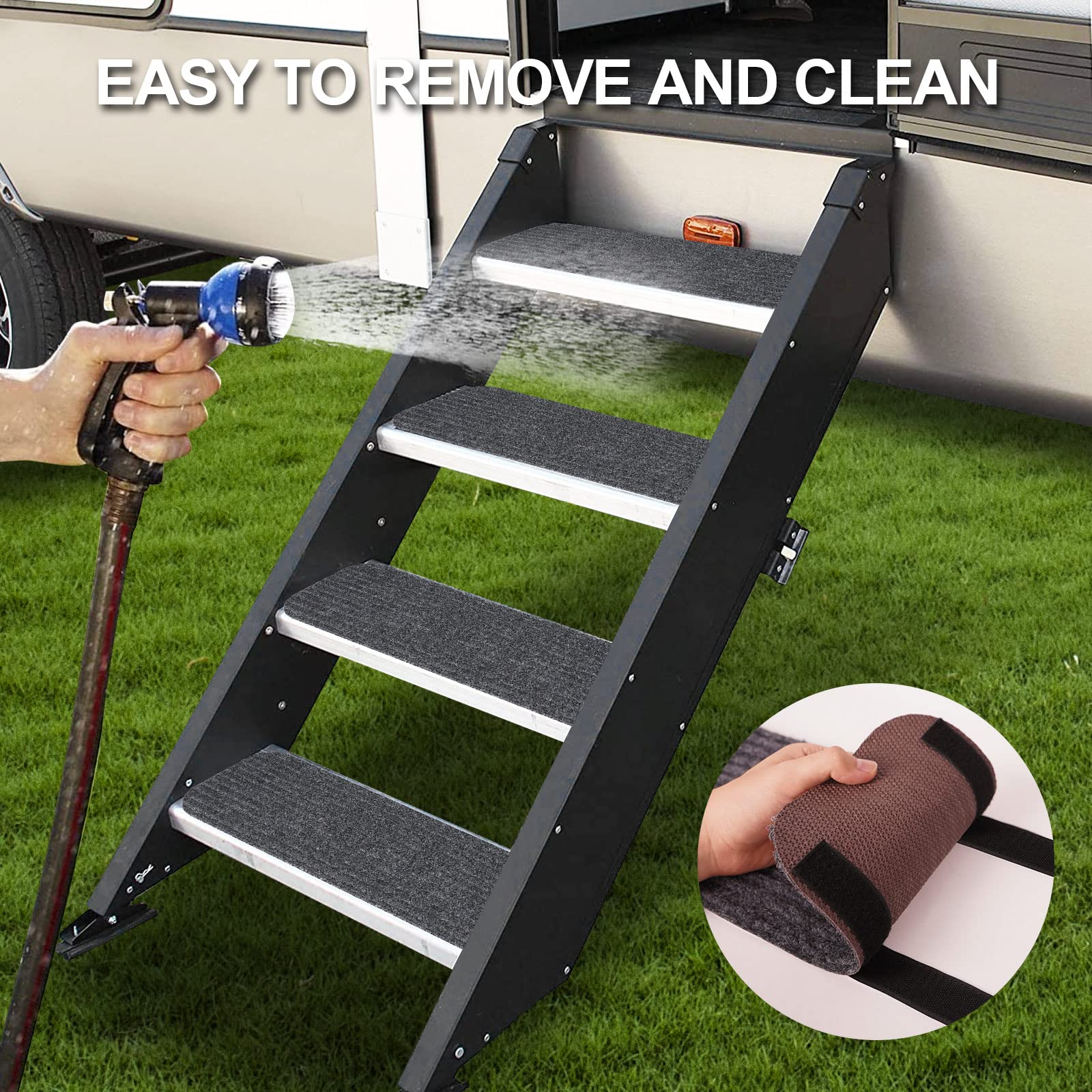 ESUDNT RV Step Covers Rug 3 Pack Stair Covers Carpets for Mobile Home, Camper, 24 inch Wide (24   *7.5   , Black)