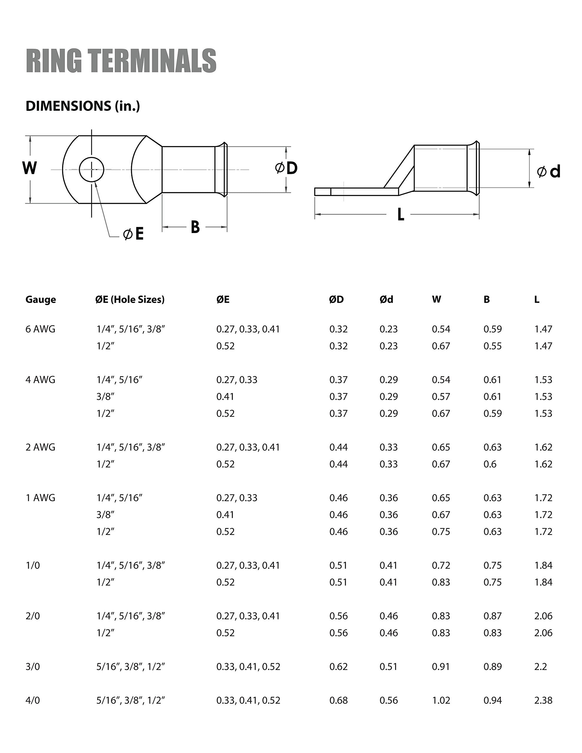 Temco 25 Pack Bare Copper Welding Battery Cable Ends, Lugs Terminal 2/0 Awg 5/16 '' Hole (6 Awg To 1/0 Awg Options Available)