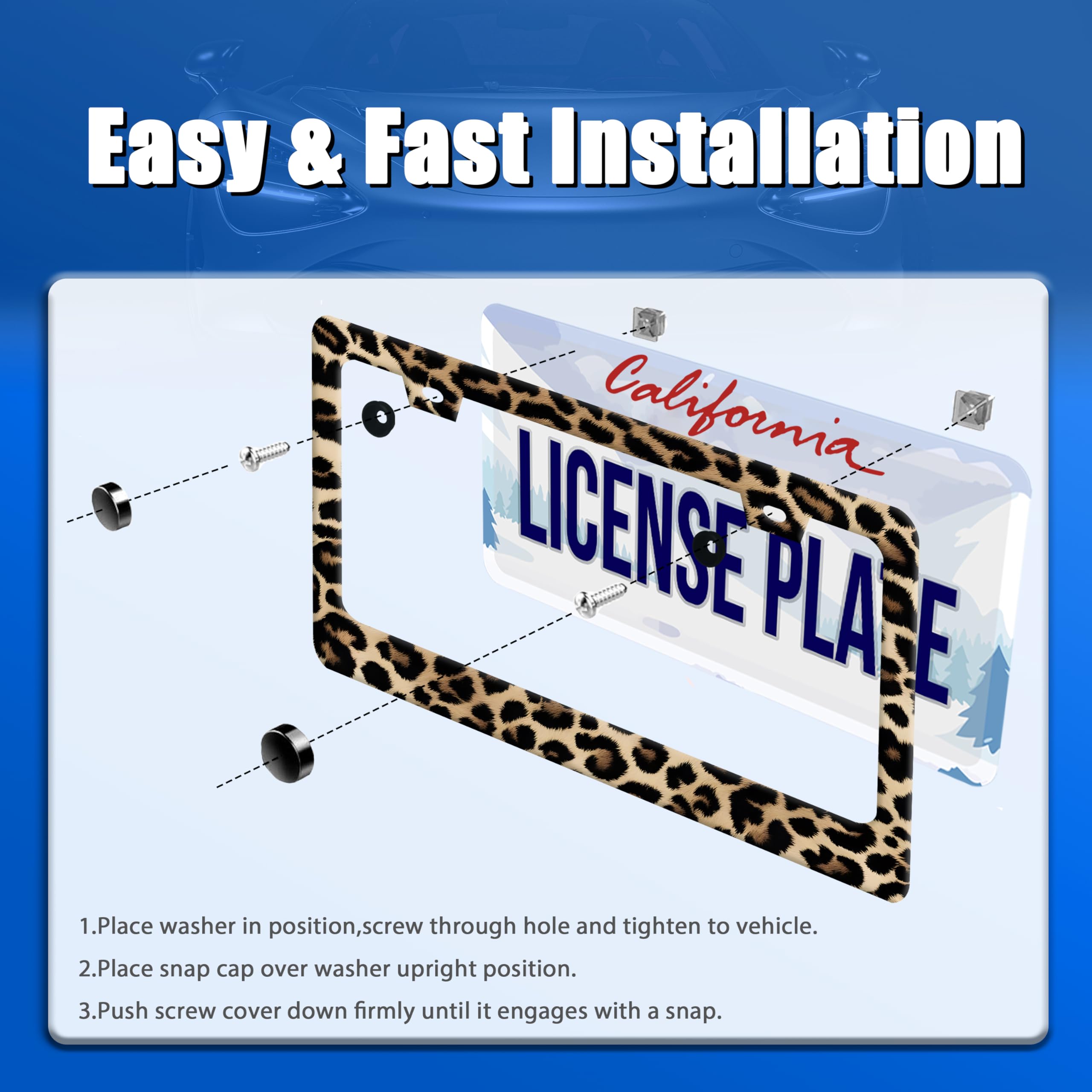 Leopard License Plate Frame Cheetah Leopard Brown License Plate Stainless Steel Funny License Plate Holder Animal Car Accessorie