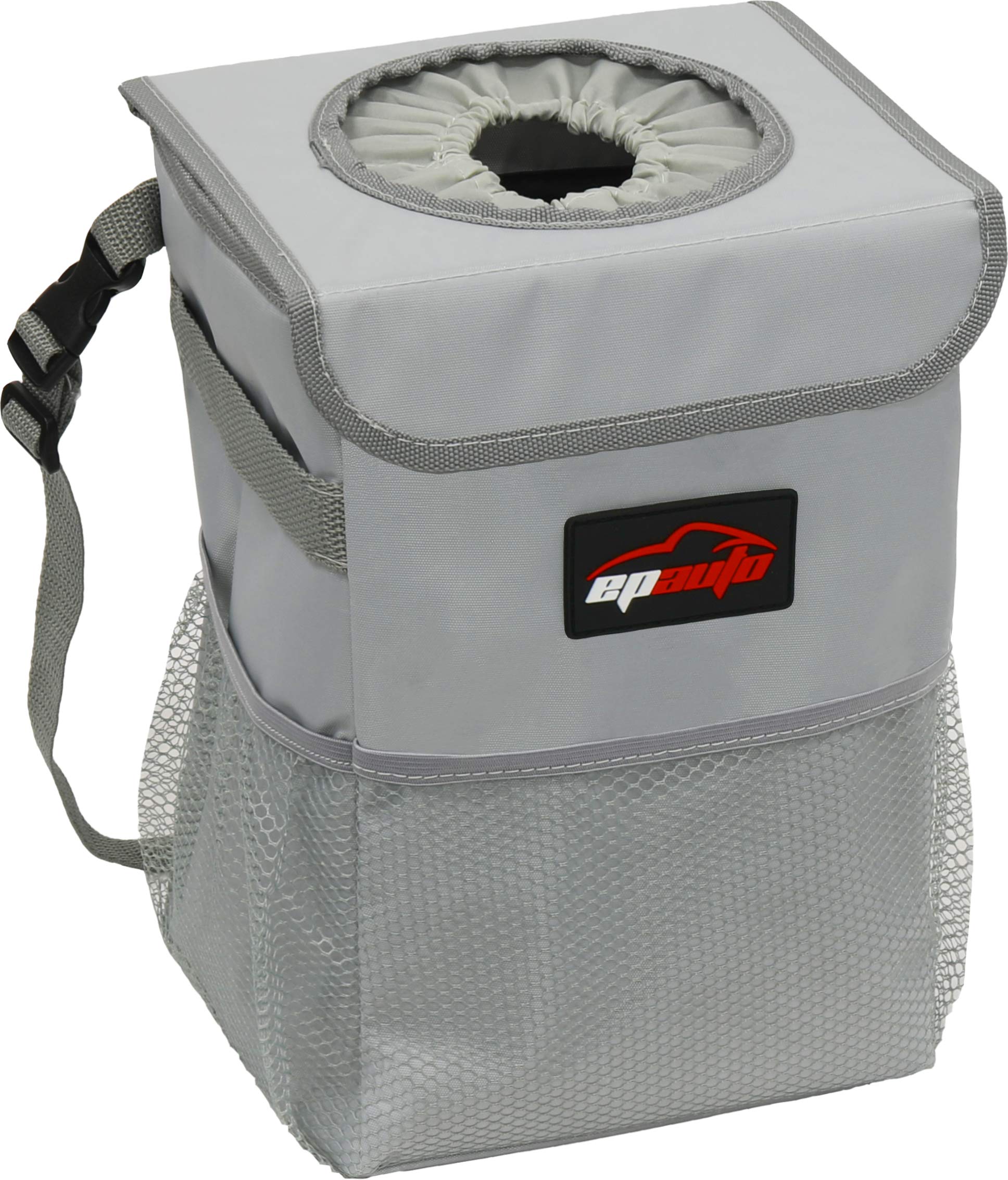 Epauto Waterproof Car Trash Can With Lid And Storage Pockets, Grey