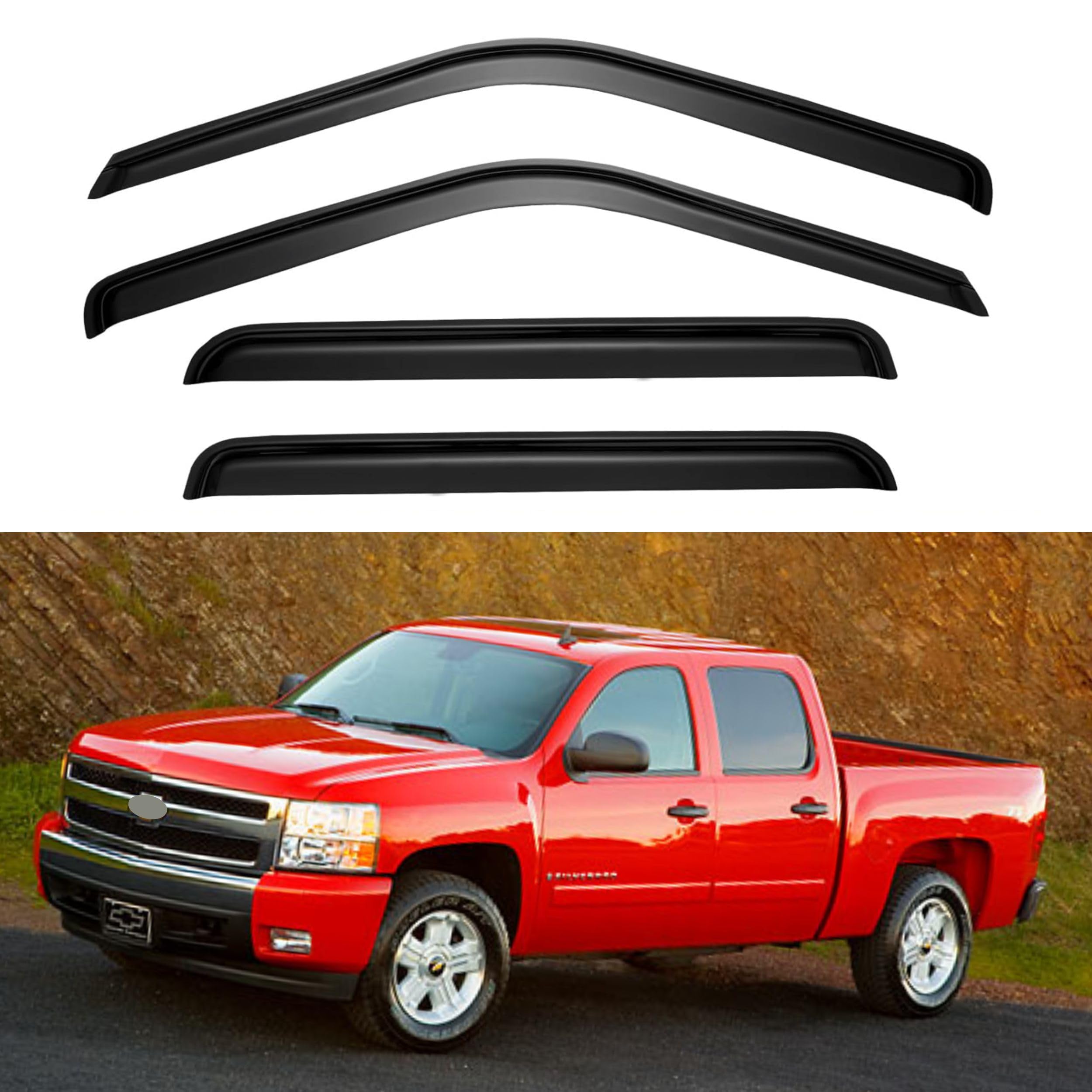 KPY Window Visor Compatible with 2007-2013 Chevy Silverado Avalanche & GMC Sierra 1500, Rain Guard Vent Deflector for 2007-2014 