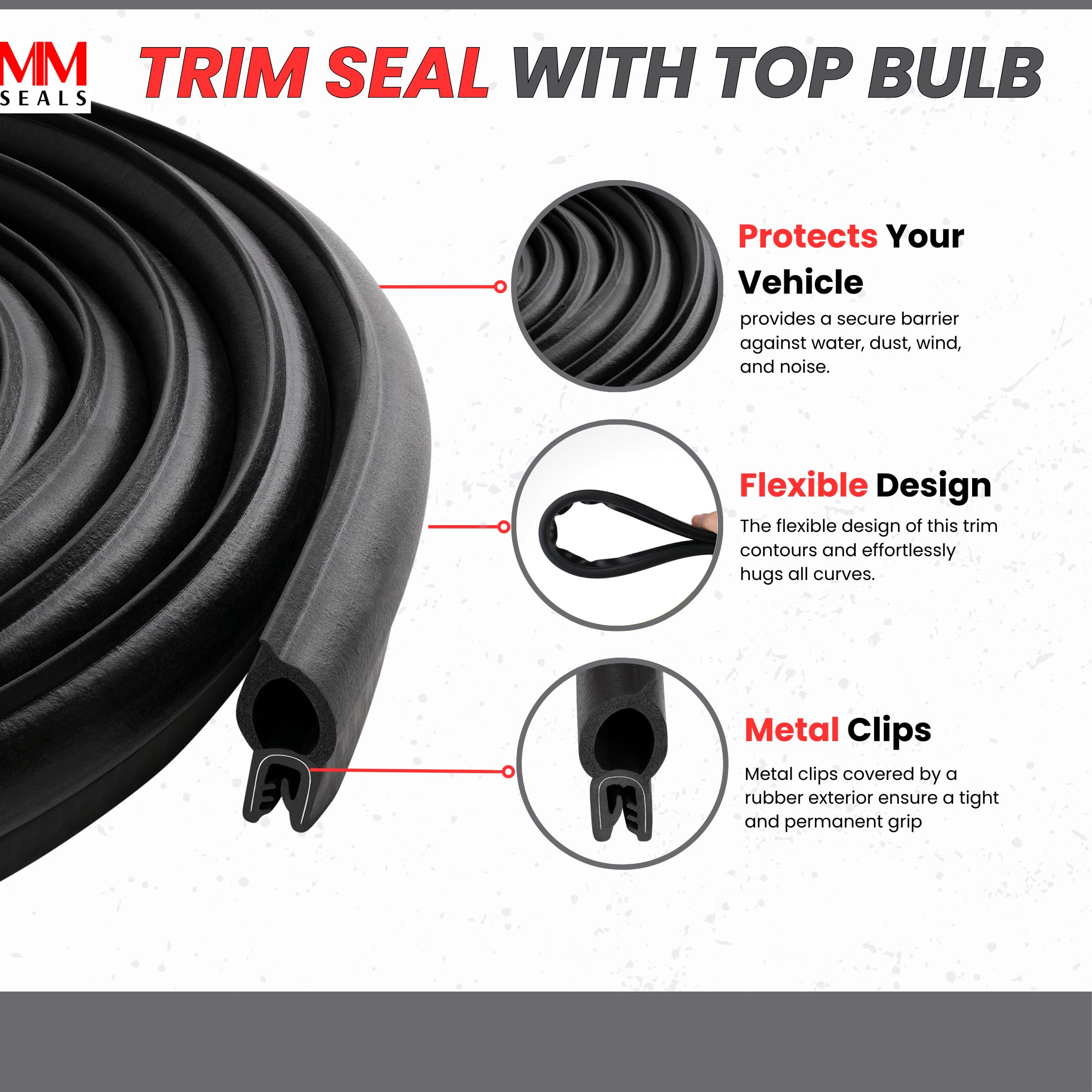 Vertical Bulb Trim Seal Bulb Diameter: 0.5'' Grip Range: 0.039'' To 0.14'' | Trunk, Boot, Lid, Hood, Hatch Rubber (33 Feet)