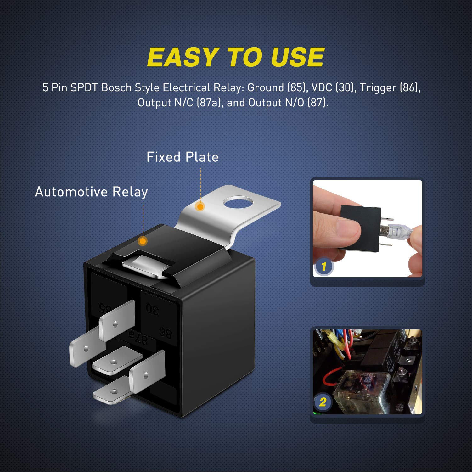 Nilight SPDT Relay Replacement 12V 5 Prong SPDT Auto Tilt Trim Relay (Pack of 10) 40/30 AMP Electrical Power Relay Switch 5 Pin