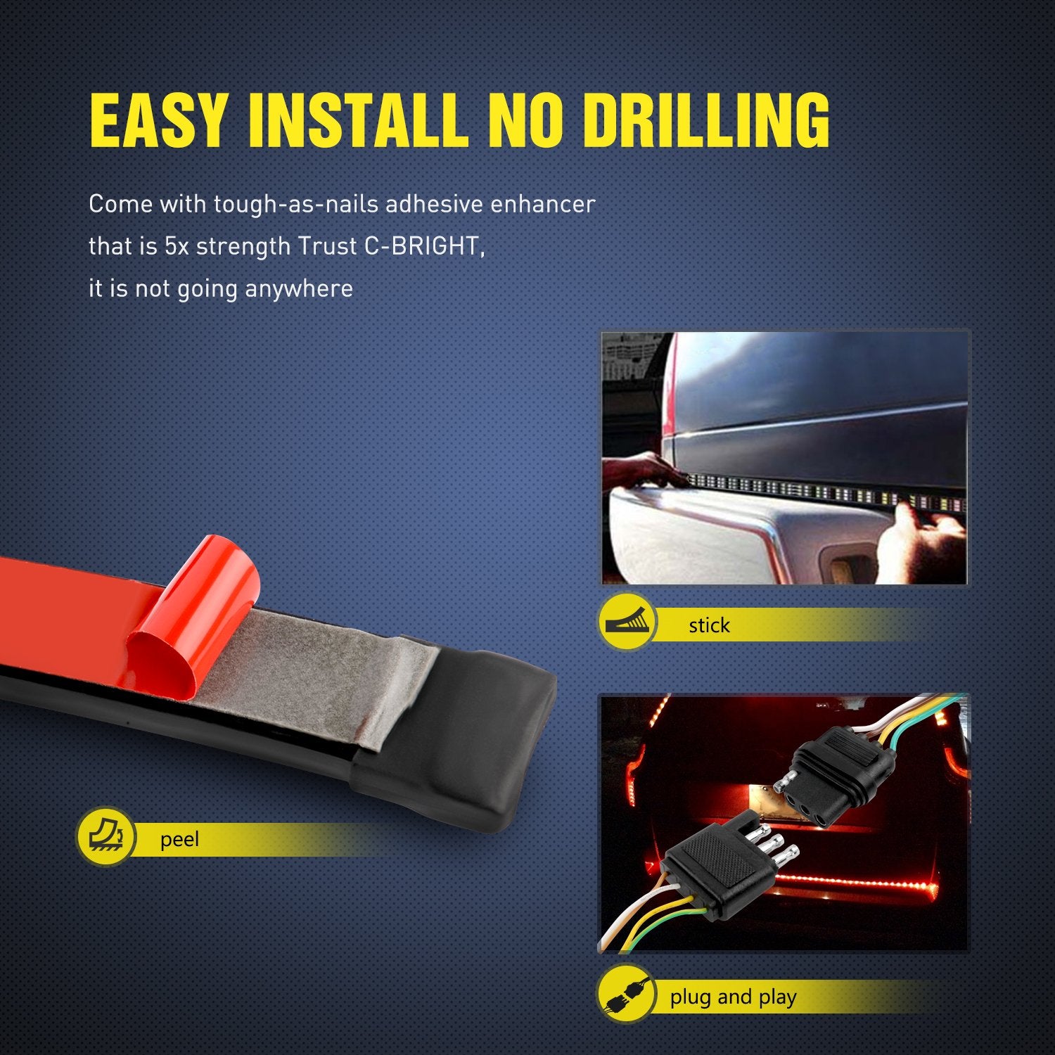 Nilight Tr-04 Truck Tailgate Bar 60'' Triple Row 504 Led Strip With Red Brake White Reverse Sequential Amber Turning Signals Str