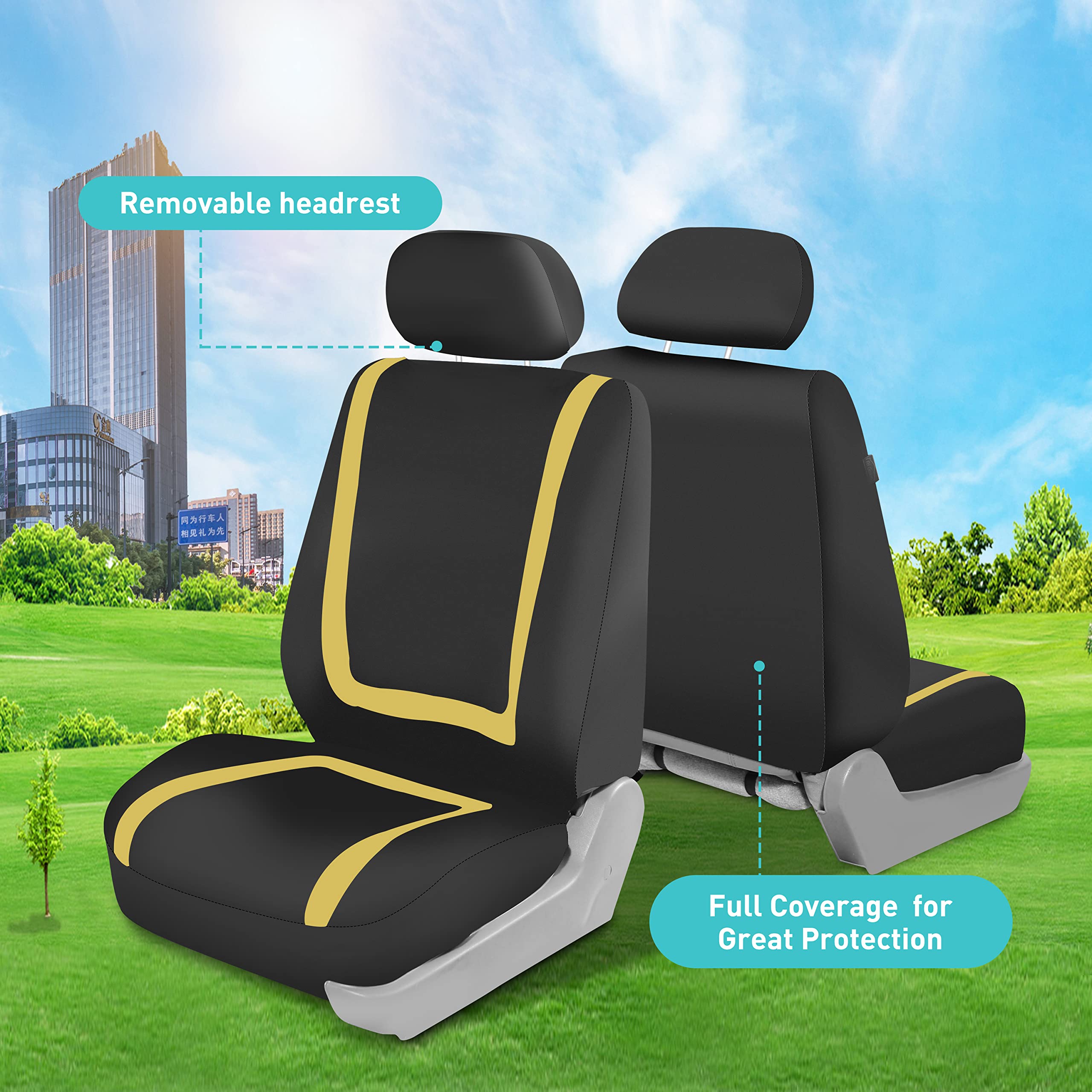 Fh Group Car Seat Covers Front Set In Cloth -Car Seatcovers For Low Back Car Seats With Removable Headrest,Universal Fit,Automot
