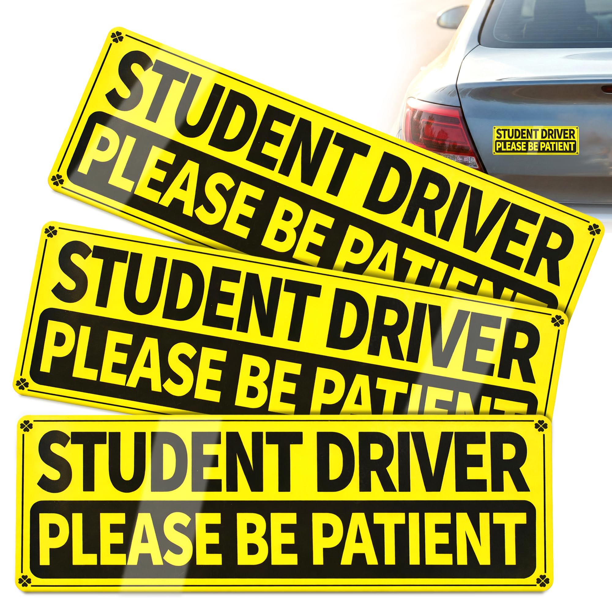 Student Driver Magnet for Car, 3 Pack Please Be Patient Car Magnet, Reflective & Easy to See, Strong Hold, Removable & Reusable,