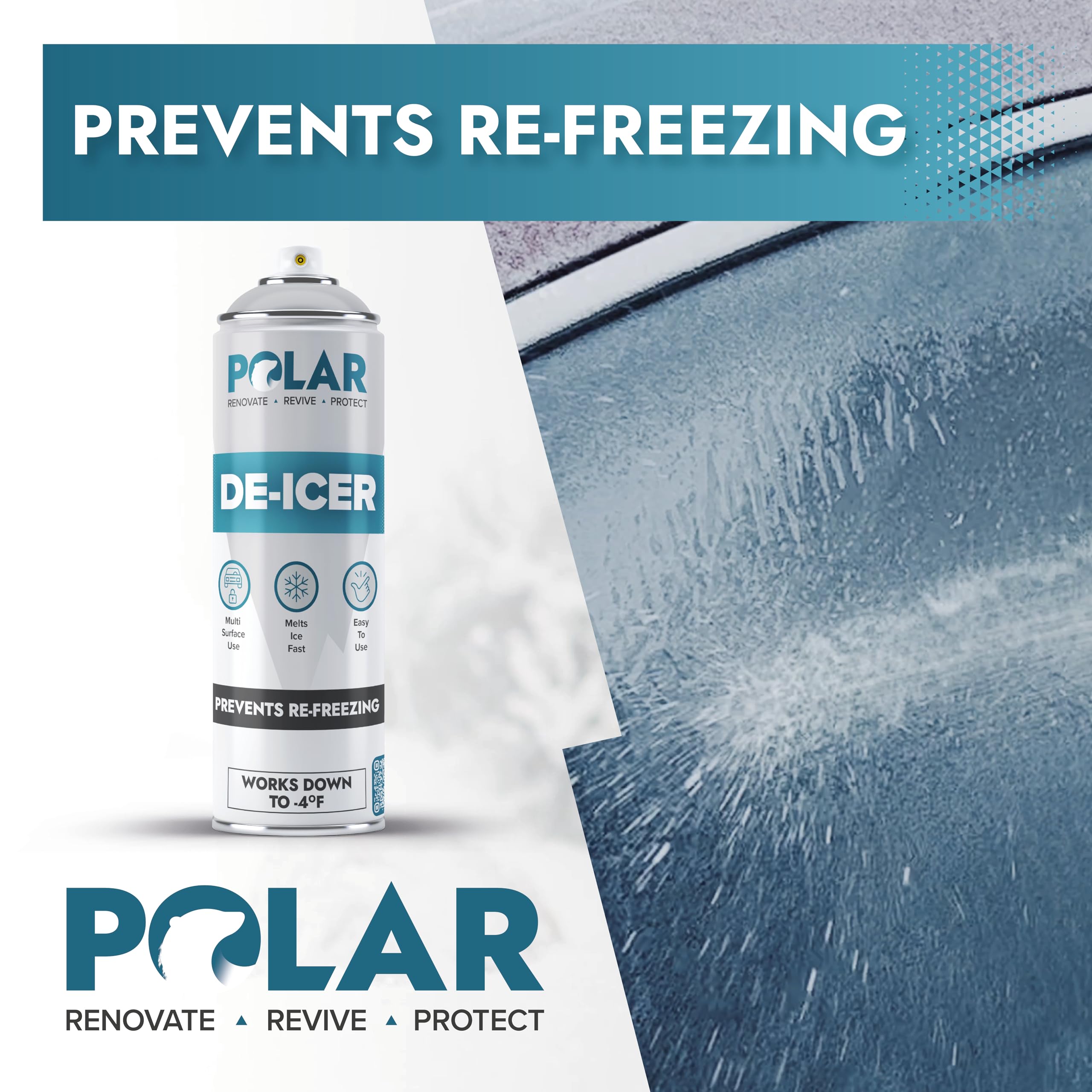Polar De-Icer Spray - Fast-Acting Ice Melt for Windshield, 6-Pack of 17 oz, Clear, Model 4181988
