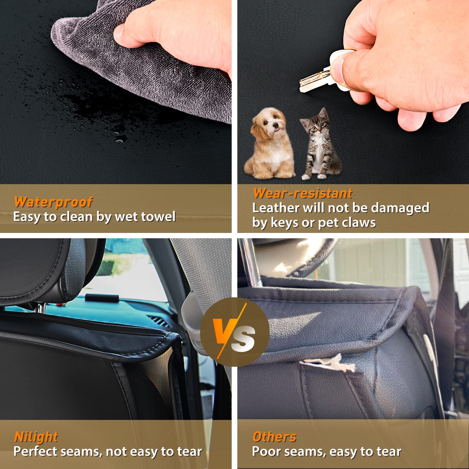 Nilight 5 Car Seat Covers Waterproof Faux Leather Cushions Anti-Slip Universal Fit For 5 Passenger Cars Kia Civic Corolla Hyunda