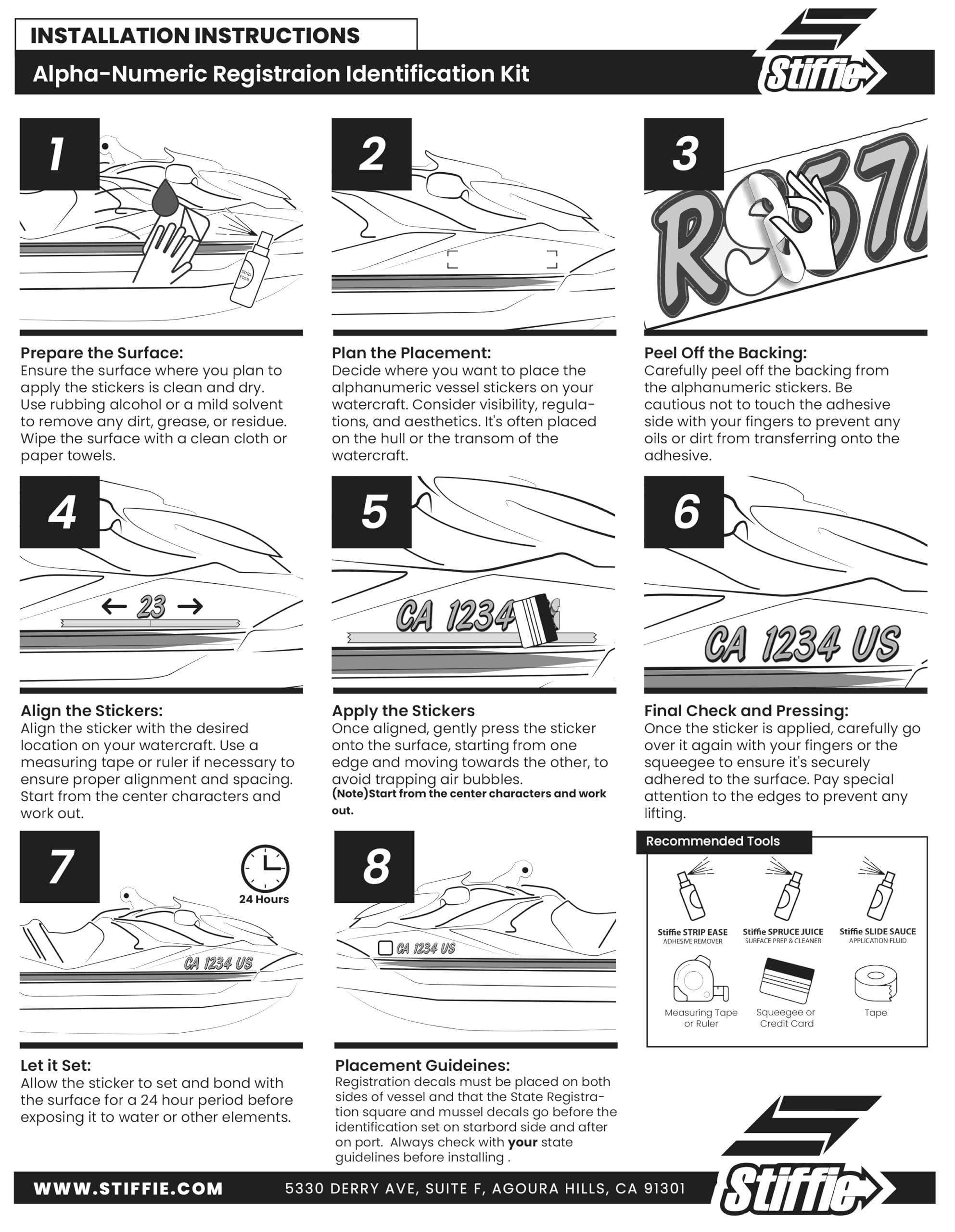 Stiffie Techtron Wine/Black 3 '' Boat & Pwc Registration Decals  Numbers Letters Stickers