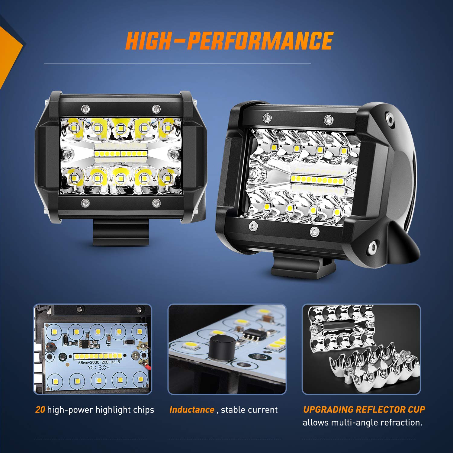 Nilight 4Pcs Led Pods 4Inch 60W Triple Row Flood Spot Combo 6000Lm Light Bar Driving Fog Lights Off Road Lighting For Trucks Pic